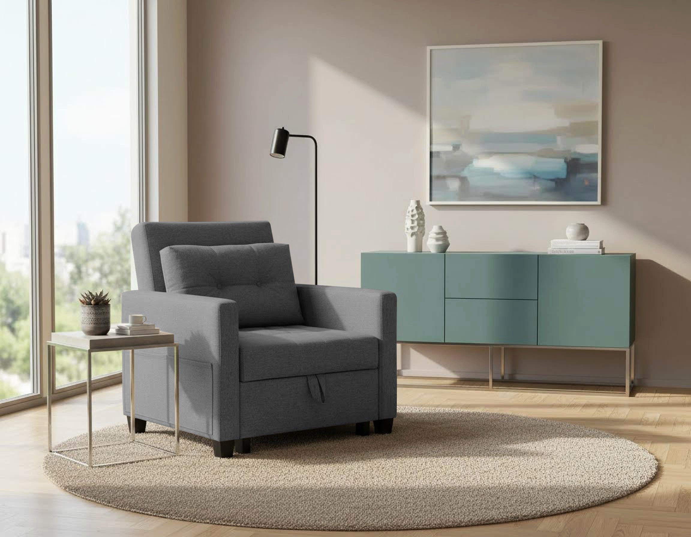 OTTO home Sessel TYLLI, 91 cm, wandelbar zum Gästebett, Schlafliege, klappbar, verstellbarer Rückenlehne, Klappmechanismus, Webstoff