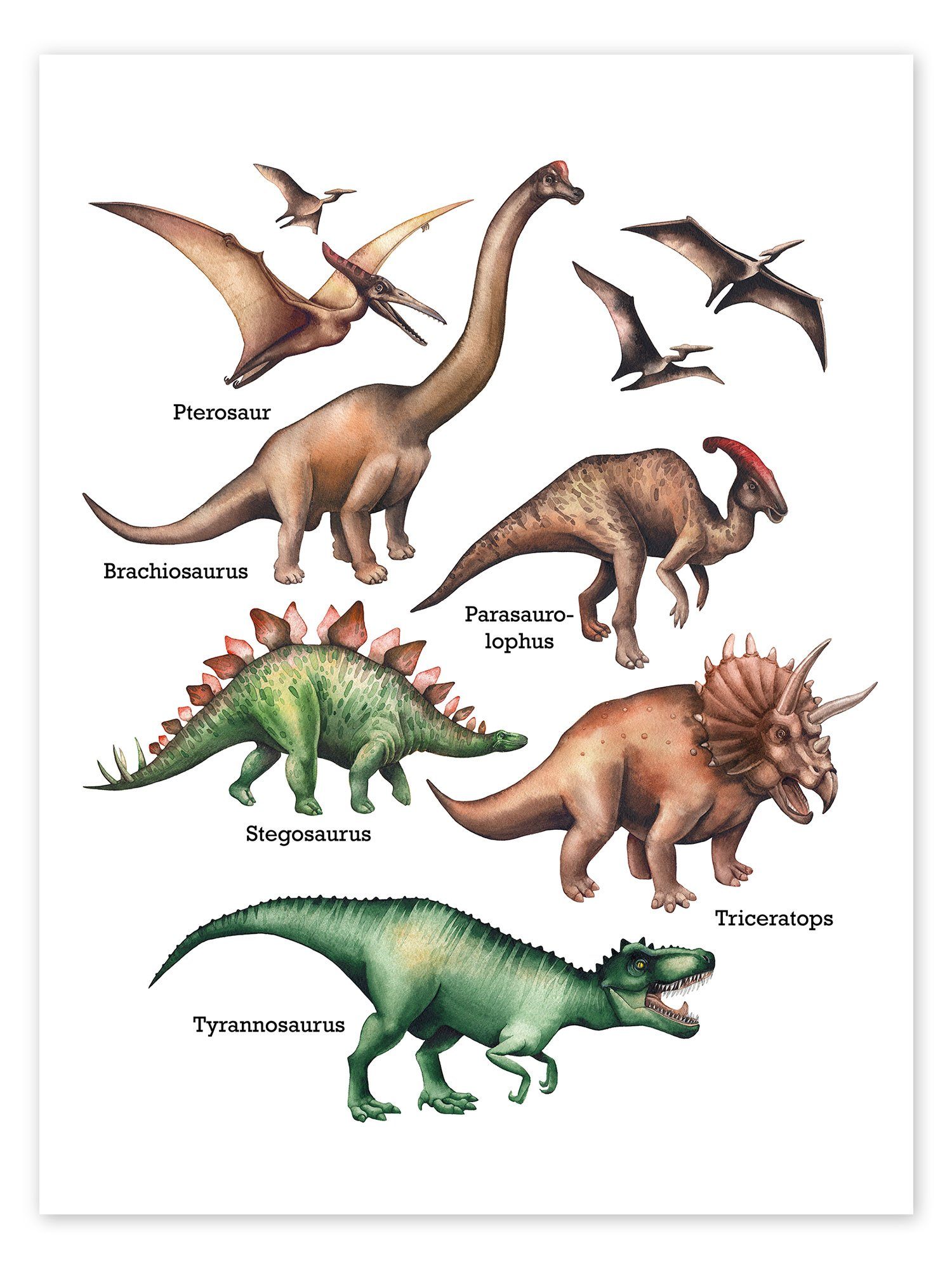 Posterlounge Poster Editors Choice, Die Namen der Dinosaurier, Kinderzimmer Illustration