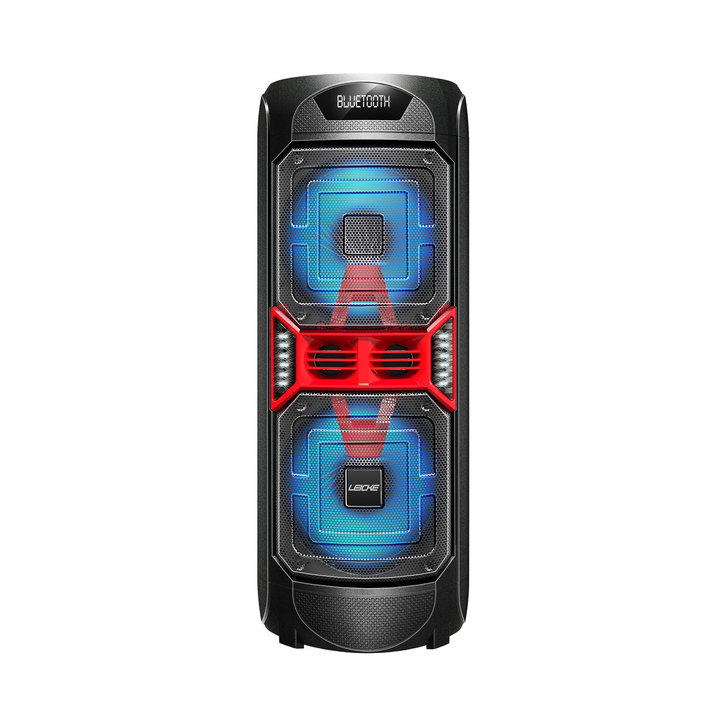 Leicke DJ Roxxx Partybox Grand Bluetooth-Lautsprecher (Bluetooth, 160 W,  TWS, 2 Mikrofon-Anschlüsse, Tonaufnahme)