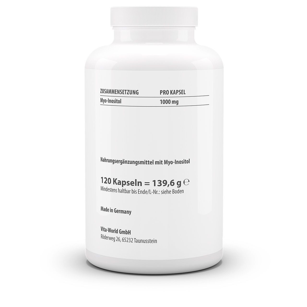 vitaworld Myo-Inositol - Inositol hochdosiert 1000 mg pro Tag Kapseln, 120 St., 139.6 g