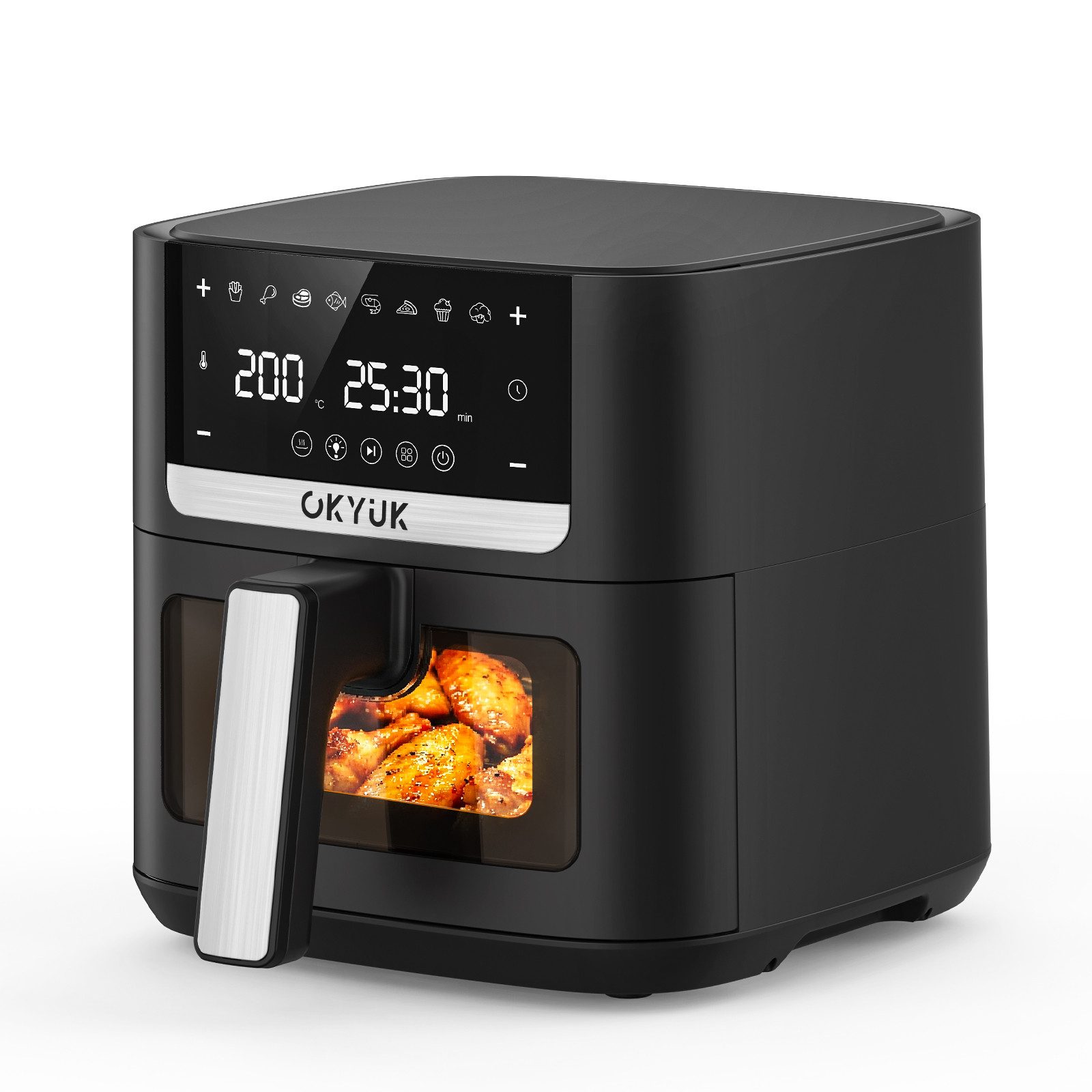OKYUK Heißluftfritteuse, 1200 W, 8 Programme, LED-Touchdisplay, 6 L, 80–200 °C, 60-Min.-Timer