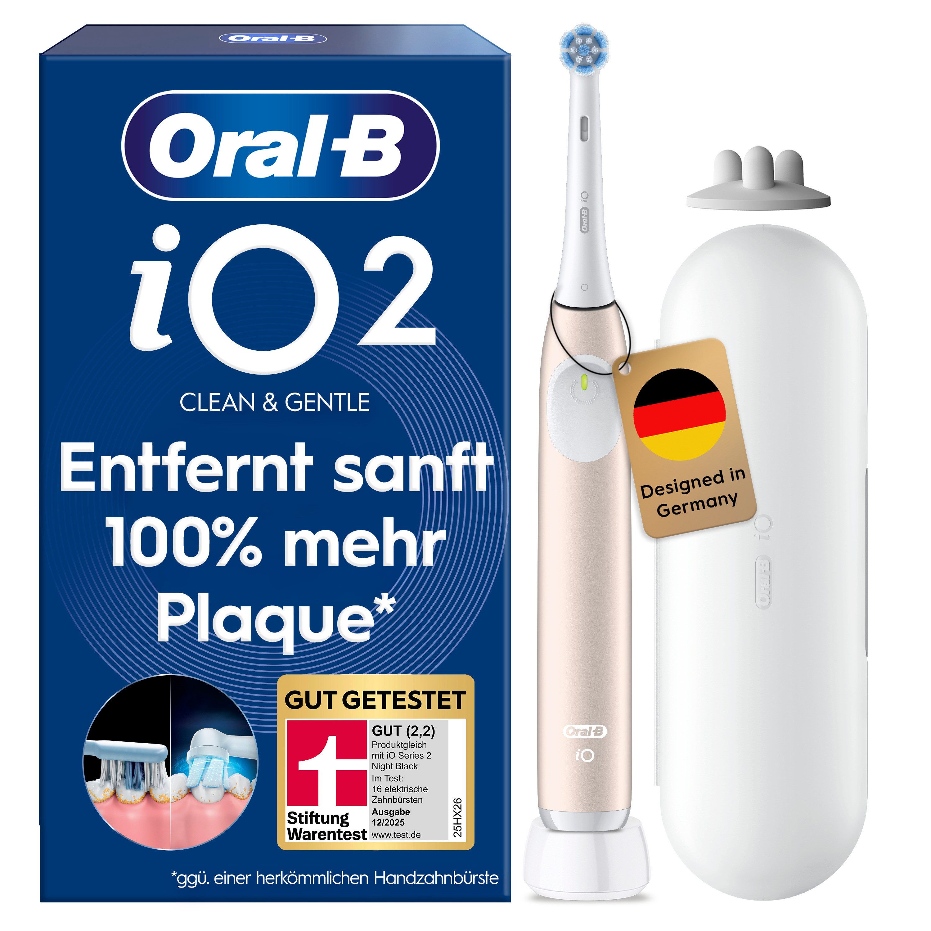 Oral-B Elektrische Zahnbürste iO Series 2, Aufsteckbürsten: 1 St., für die sanfte Reinigung, Reise-Etui, Aufsteckbürstenhalter