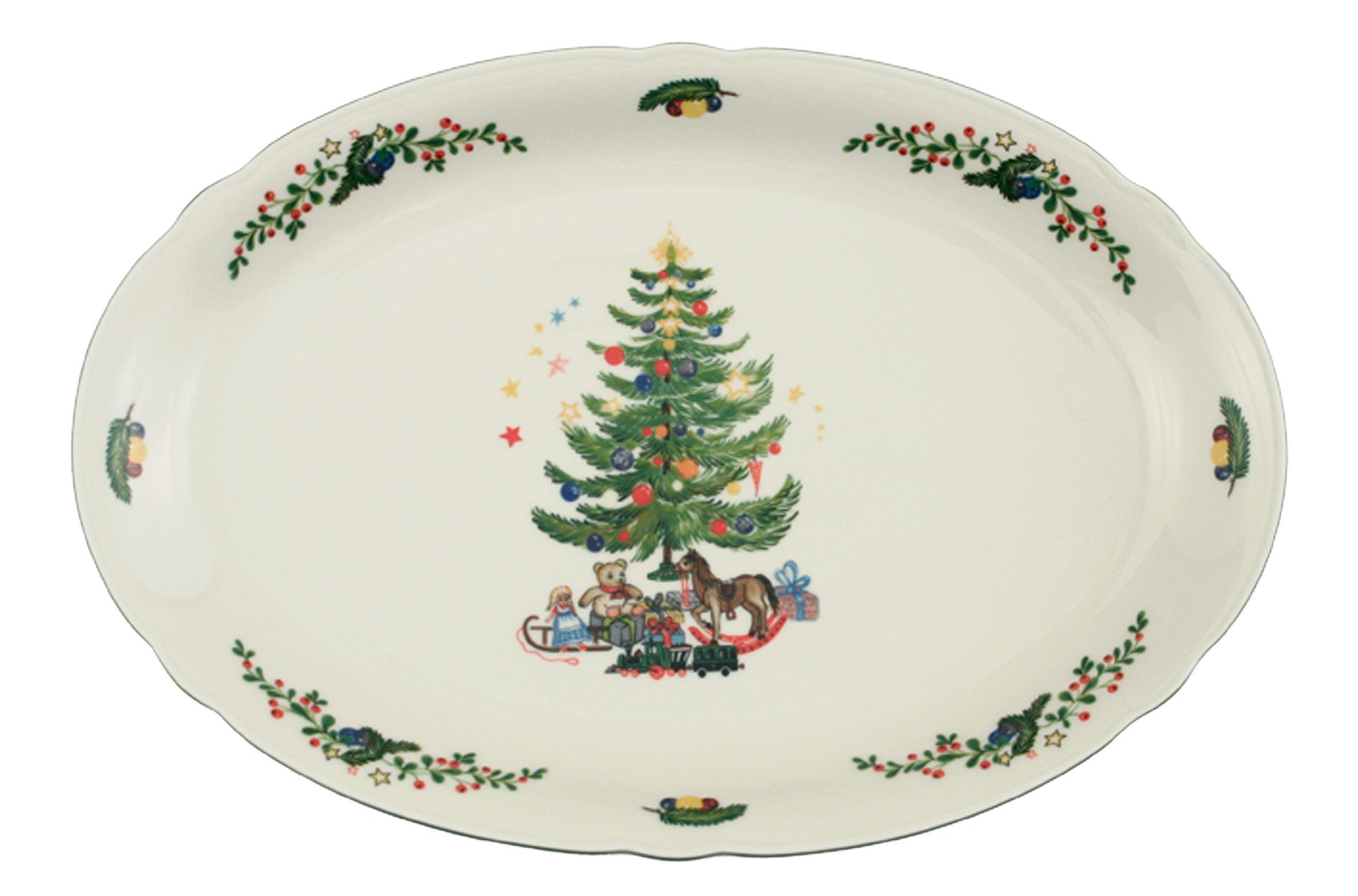 Seltmann Weiden Servierplatte Marieluise Weihnachten, Porzellan, (1-tlg), Platte oval, 34 x 26 cm, mit weihnachtlichem Dekor