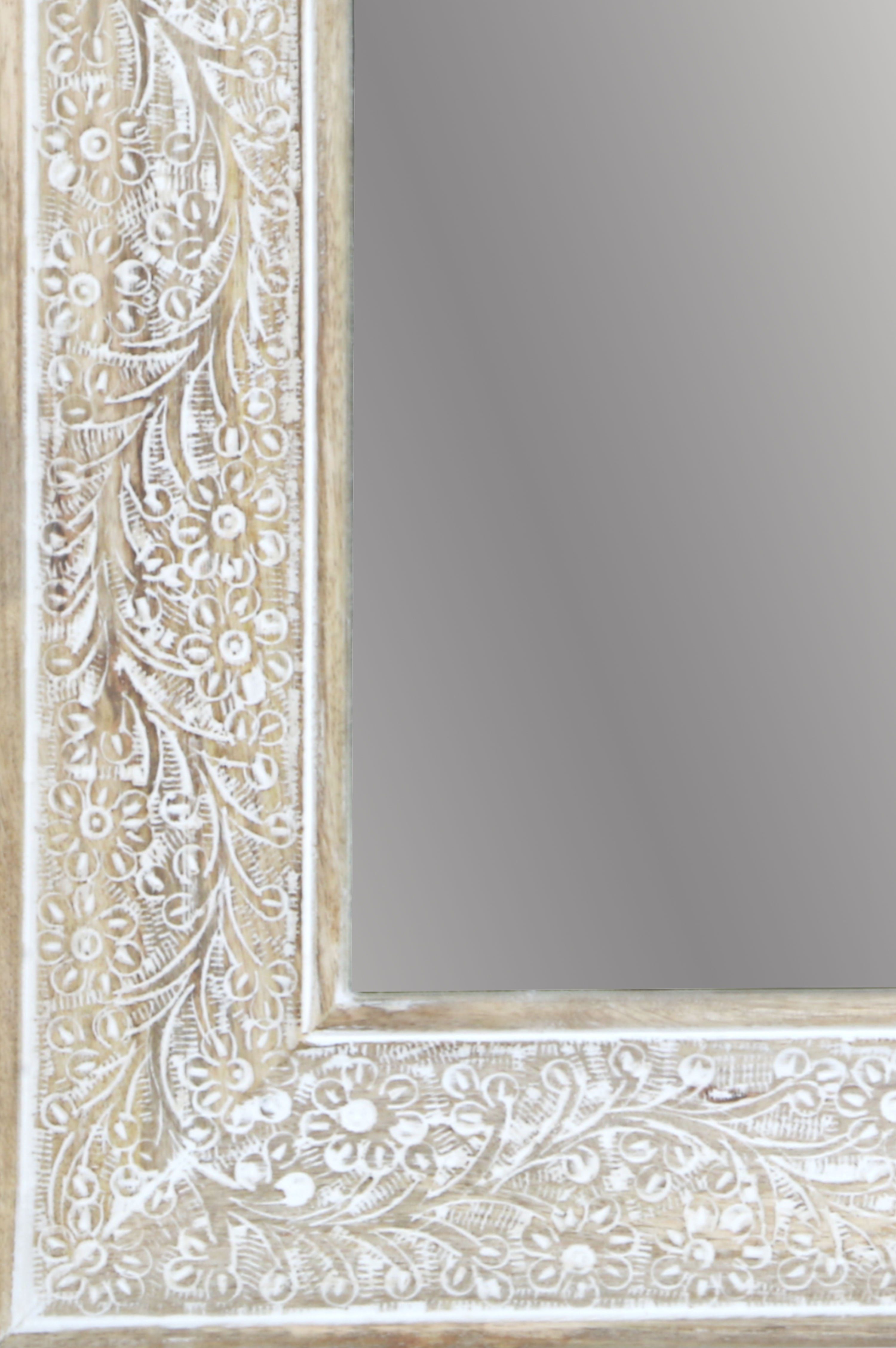 Marrakesch Orient & Mediterran Interior Wandspiegel Orientalischer Wandspiegel Lola modern aus Massivholz in Weiß 60 cm (1-St), Handarbeit