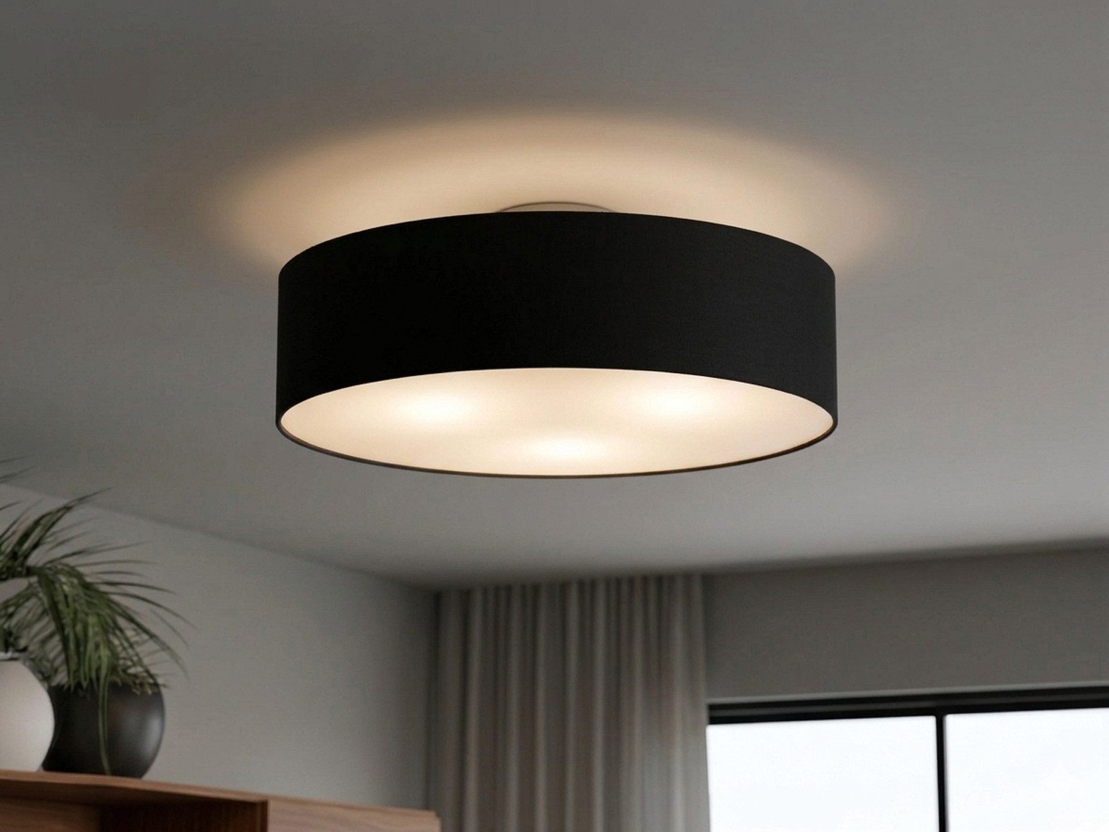 meineWunschleuchte Deckenleuchte mit Stoff Lampenschirm Schwarz Ø 60cm, ohne Leuchtmittel, große Stoff-Lampe, gemütliche Deckenlampe, E14 Schlafzimmerlampe