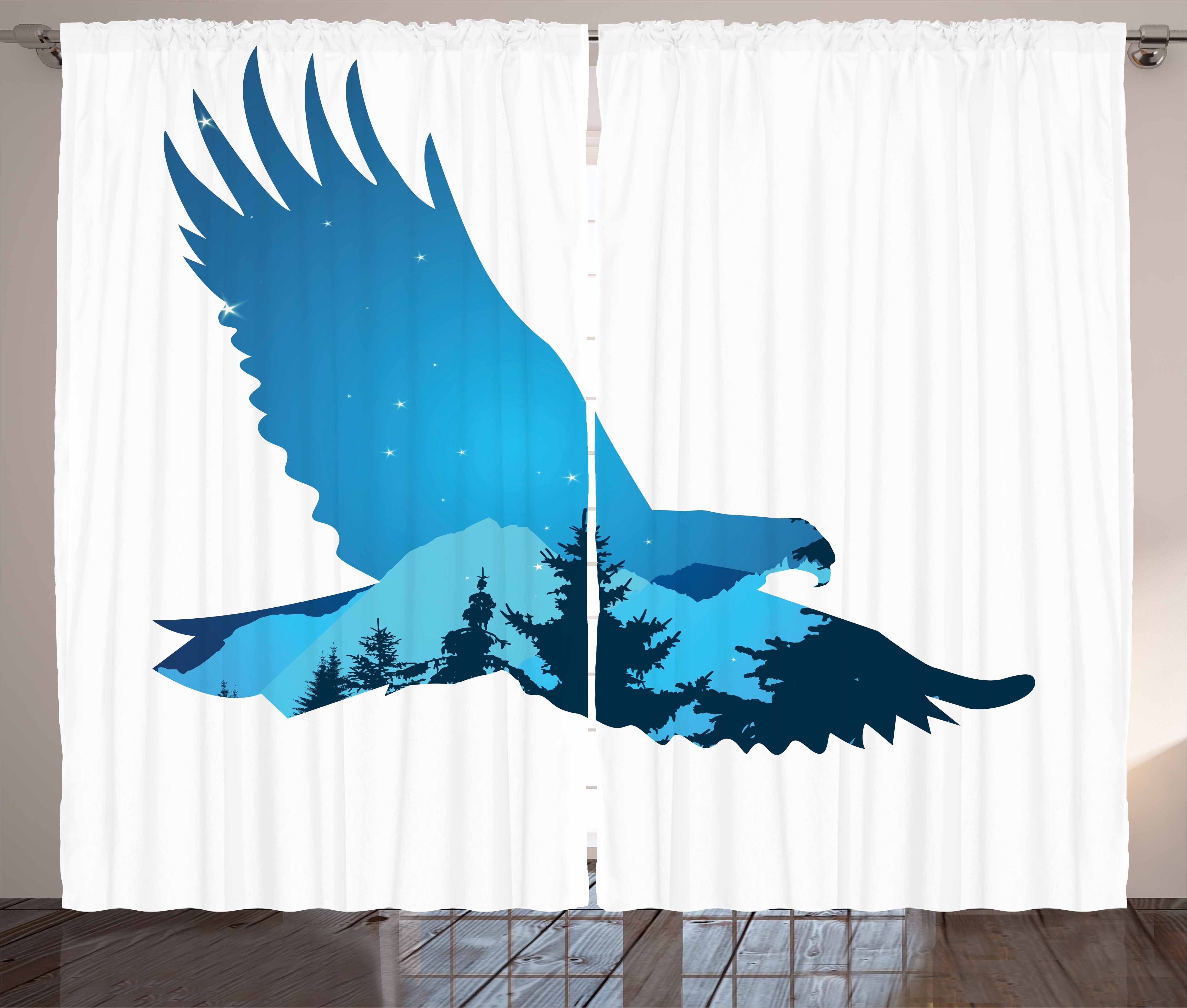 Gardine Schlafzimmer Kräuselband Vorhang mit Vogel-Silhouette-Entwurf Adler Schlaufen Abakuhaus, Haken, und