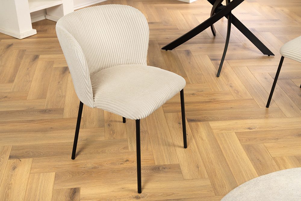 riess-ambiente Esszimmerstuhl LYON beige/schwarz - Cord-Bezug, Metall, Scandi, Polster, gemütlich (Einzelartikel, 1 St), Retro trifft Modern - ideal für Wohn- u – Bild 4 von 5