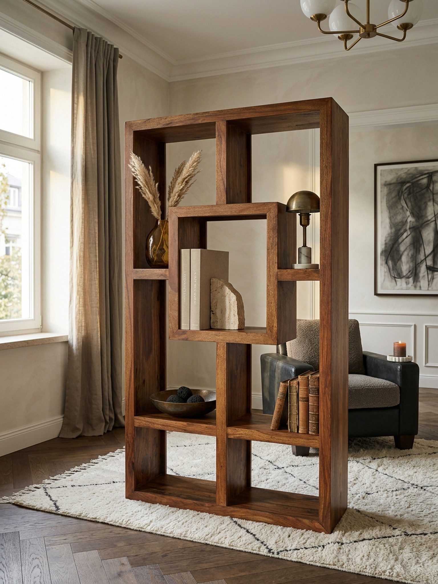 KADIMA DESIGN Bücherregal Bücherregal MUMBAI Massiv-Holz 90 x 180 cm Wohnzimmer-Regal, Ablagefächer Design Landhaus-Stil Standregal