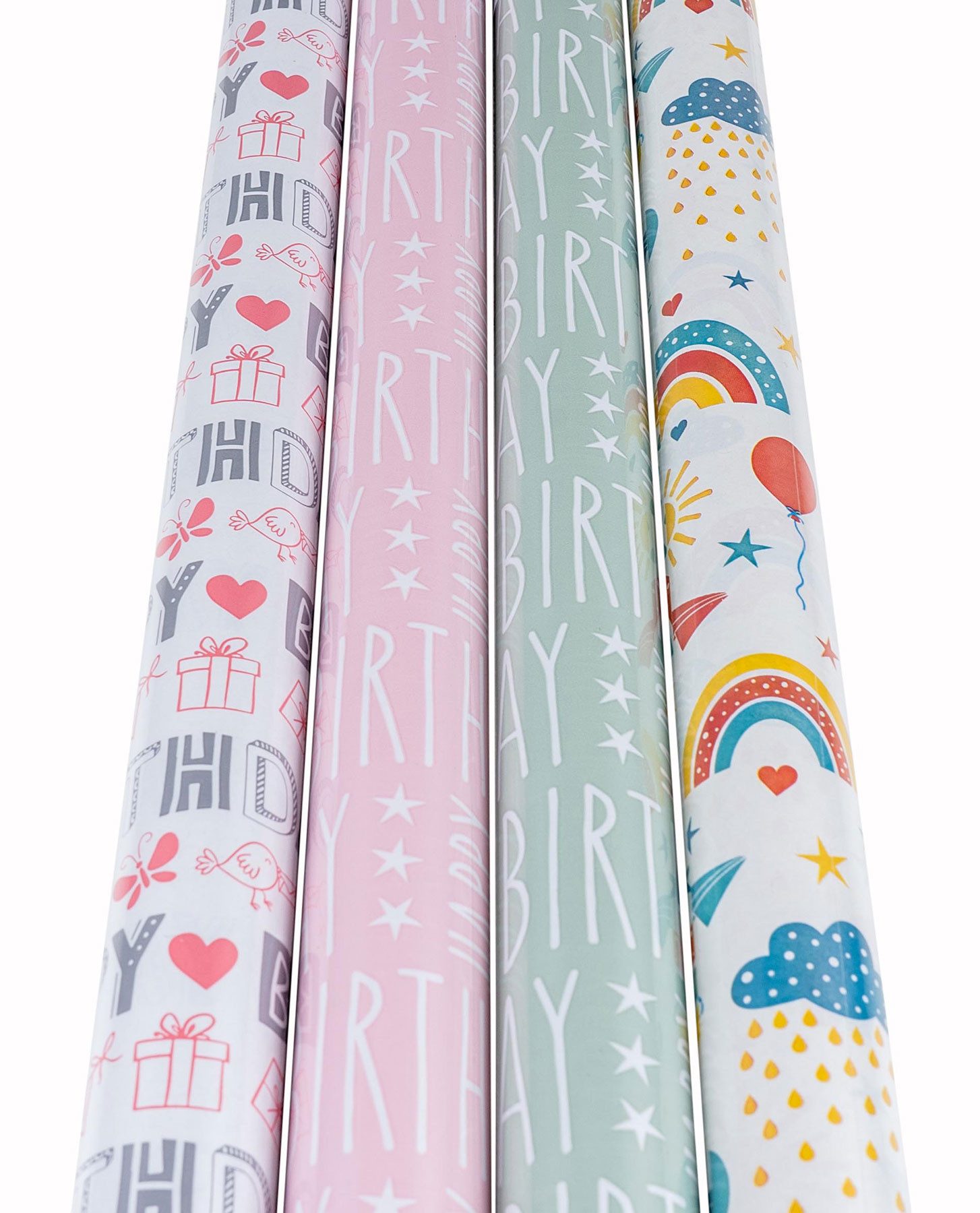 Levandeo® Dekoobjekt, 4er Set Geschenkpapier Set 70x200cm Geburtstag Bunt Pink Happy