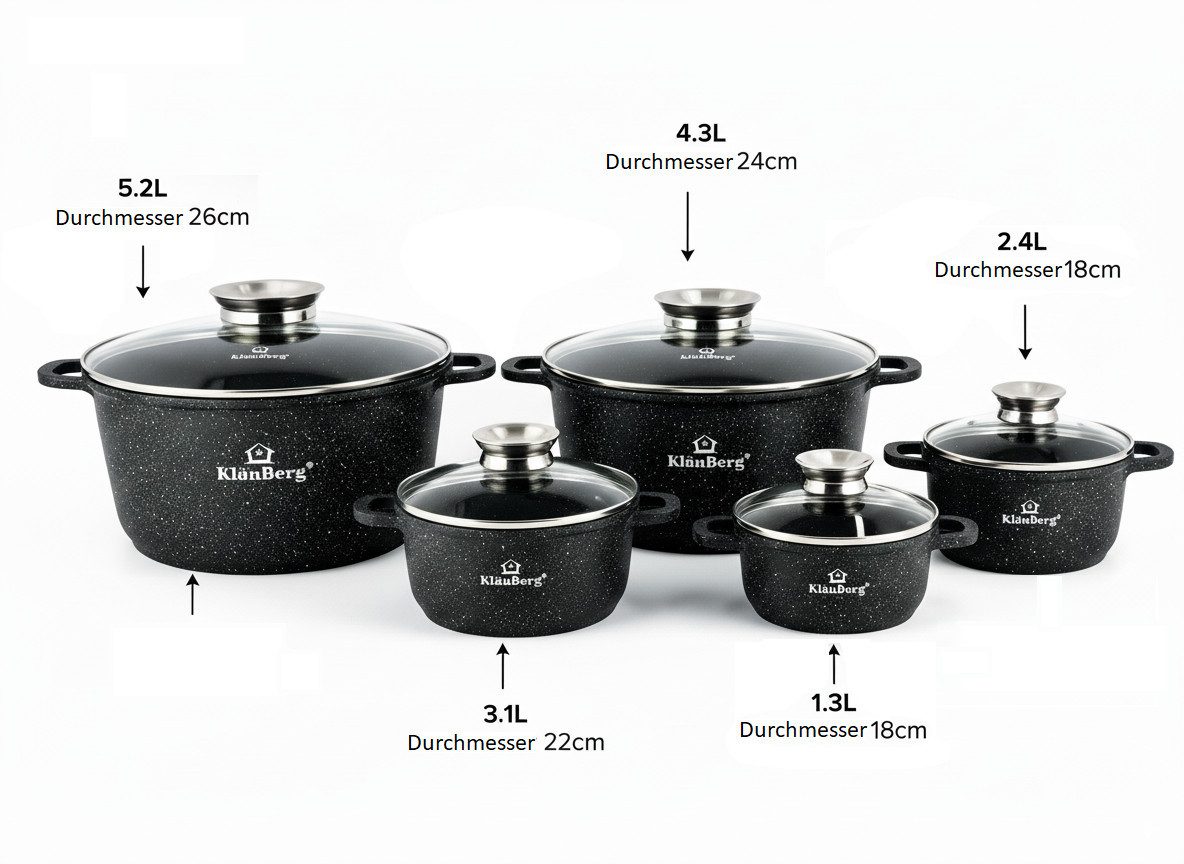 KlönBerg Topf-Set Schöne Töpfe mit Steinbeschichtung in 5 verschiedenen Größen, Aluminiumguss, Keramik, Edelstahl (Passt in jede Küche! (5.6L / 4.5L /3.2L /2.3L – Bild 2 von 5