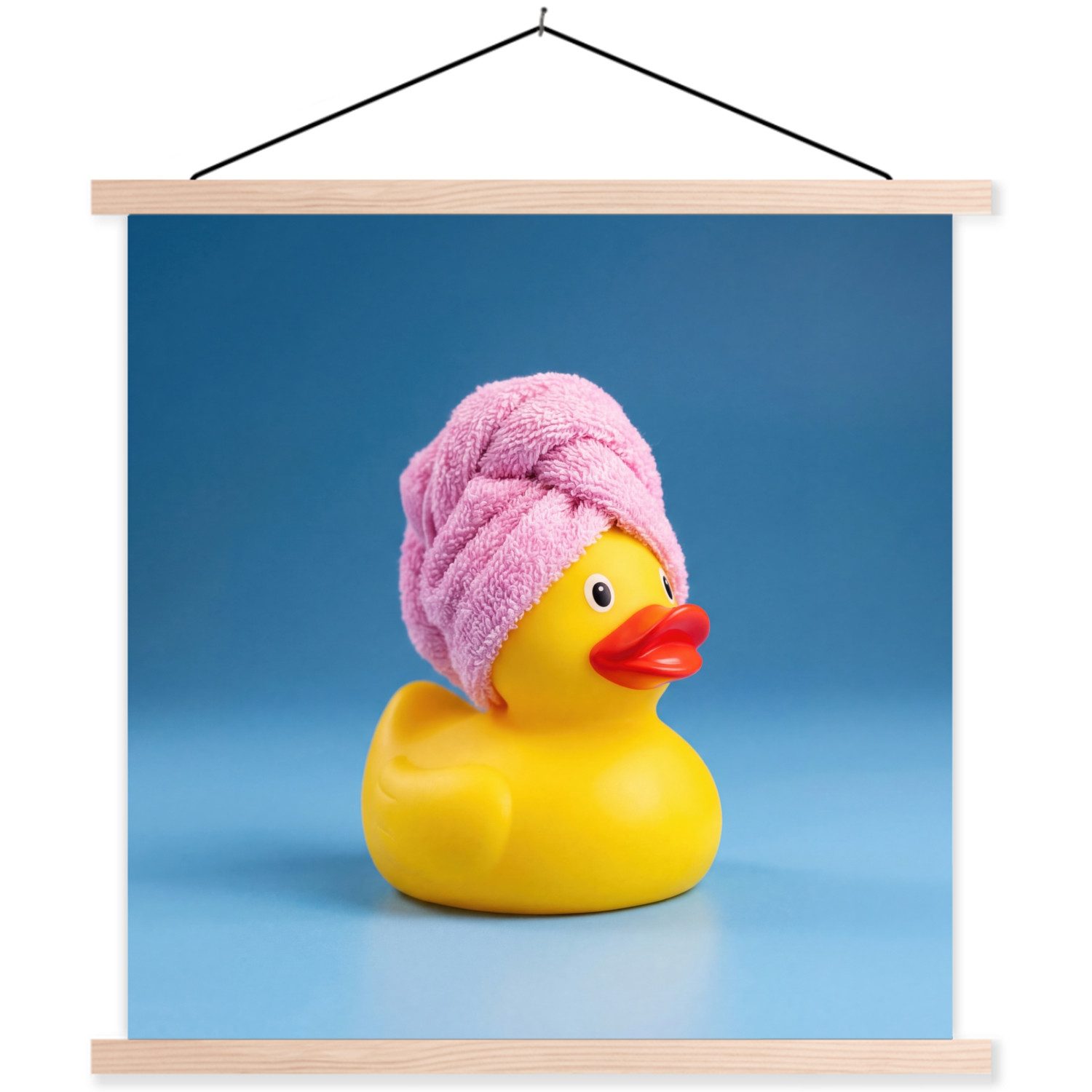 MuchoWow Poster Gummi-Ente - Handtuch - Blau, (1 St), Posterleiste, Textilposter für Wohnzimmer, Bilderleiste, 90x90 cm