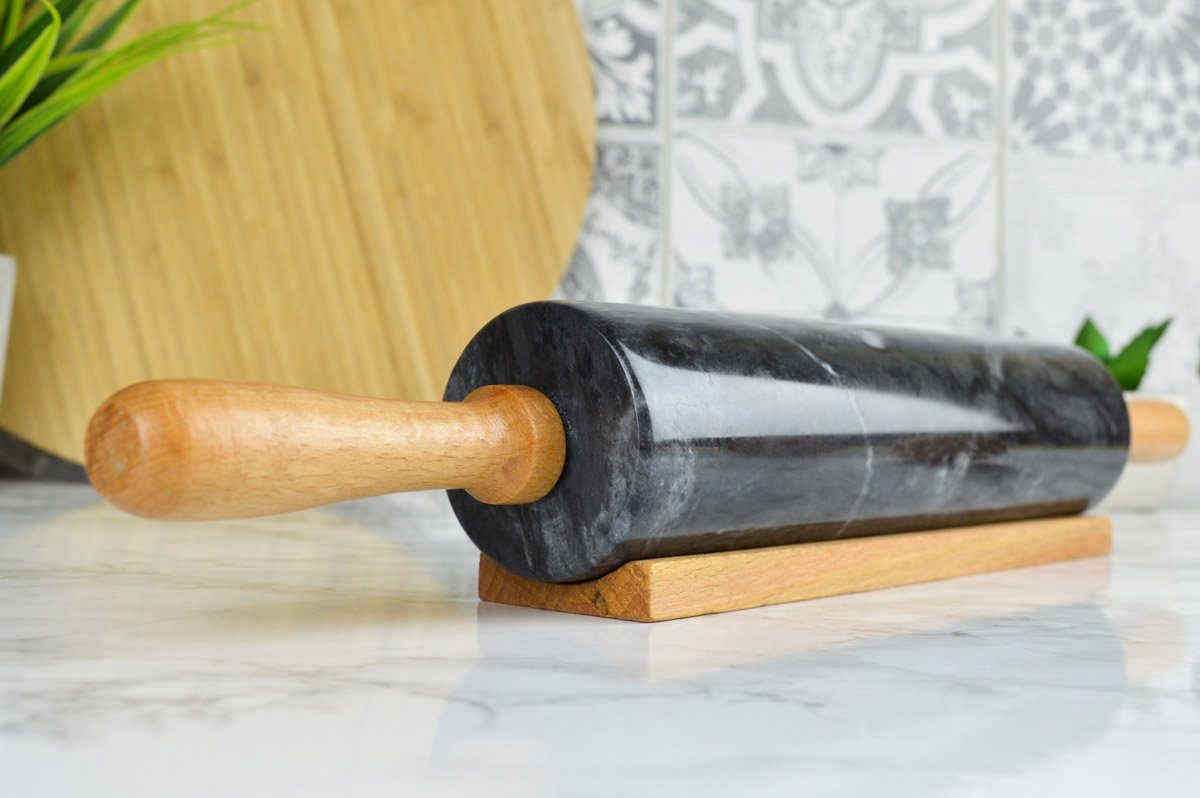 Sendez Teigroller aus Marmor mit Ständer 46x6cm Teigrolle Ausroller Nudelrolle 2kg Marmor, (1-tlg) – Bild 3 von 5