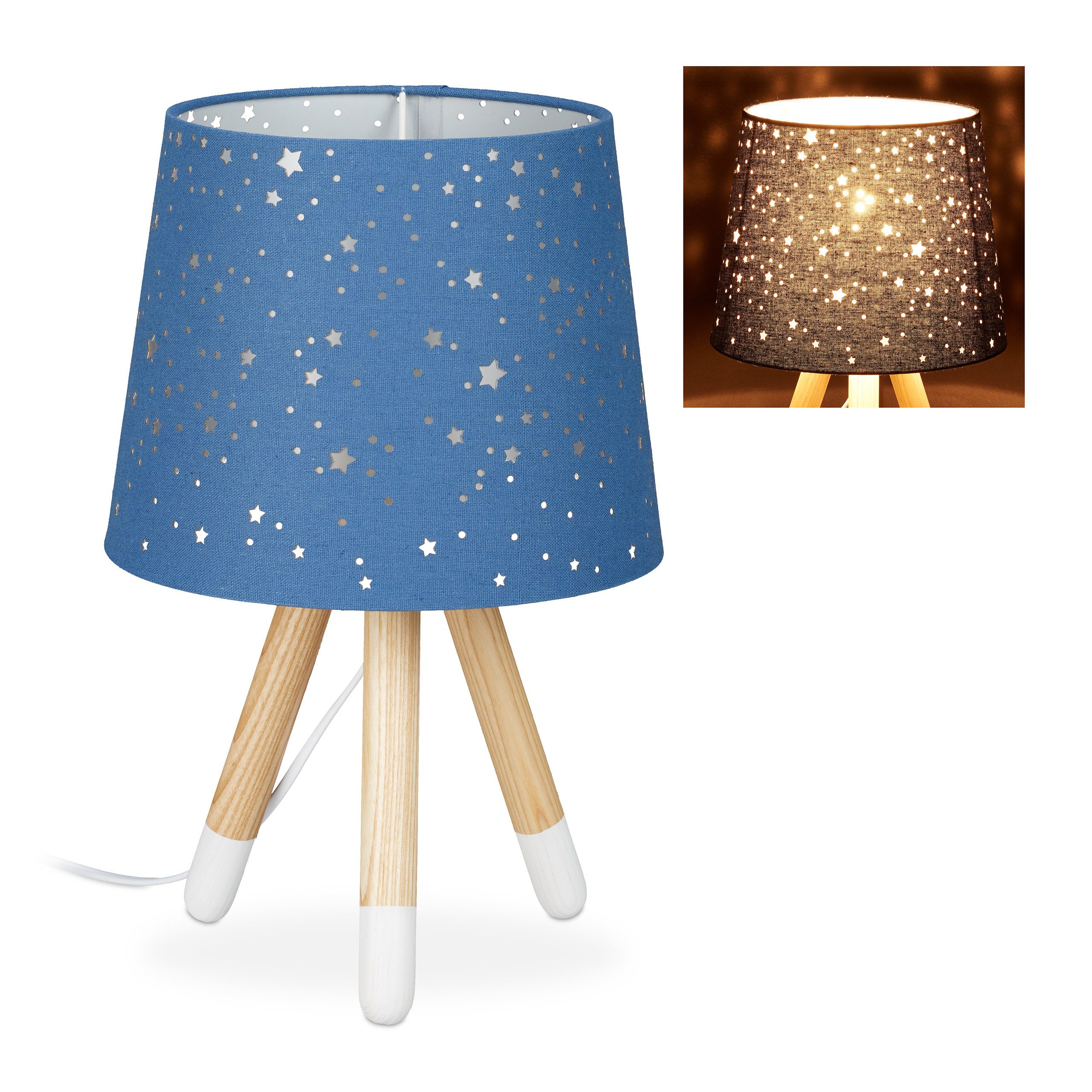 relaxdays Tischleuchte Tischlampe Kinderzimmer Sterne, Blau günstig online kaufen