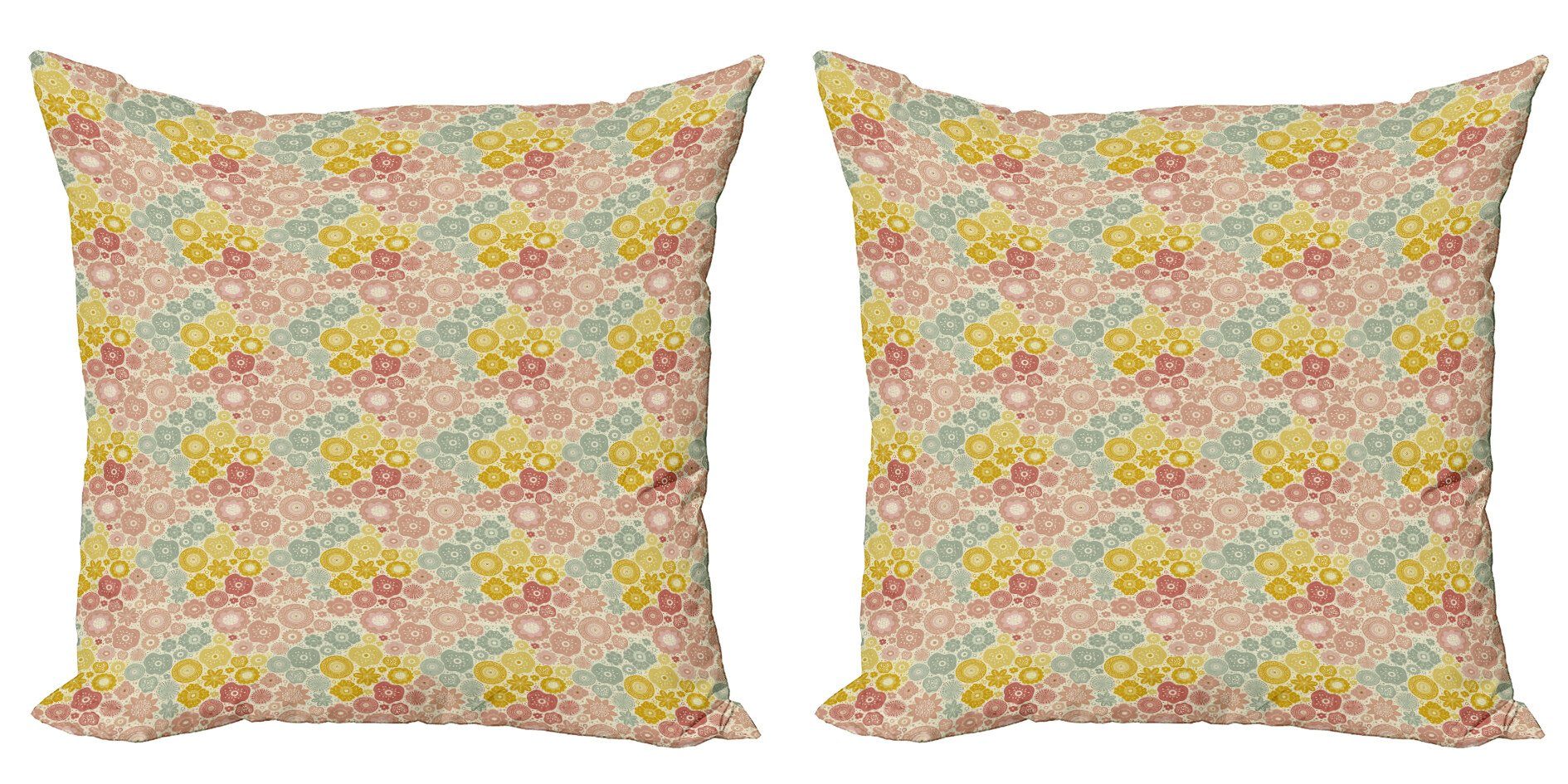 Kissenbezüge Modern Accent Doppelseitiger Digitaldruck, Abakuhaus (2 Stück), Blumen Blütenblätter und Punkte