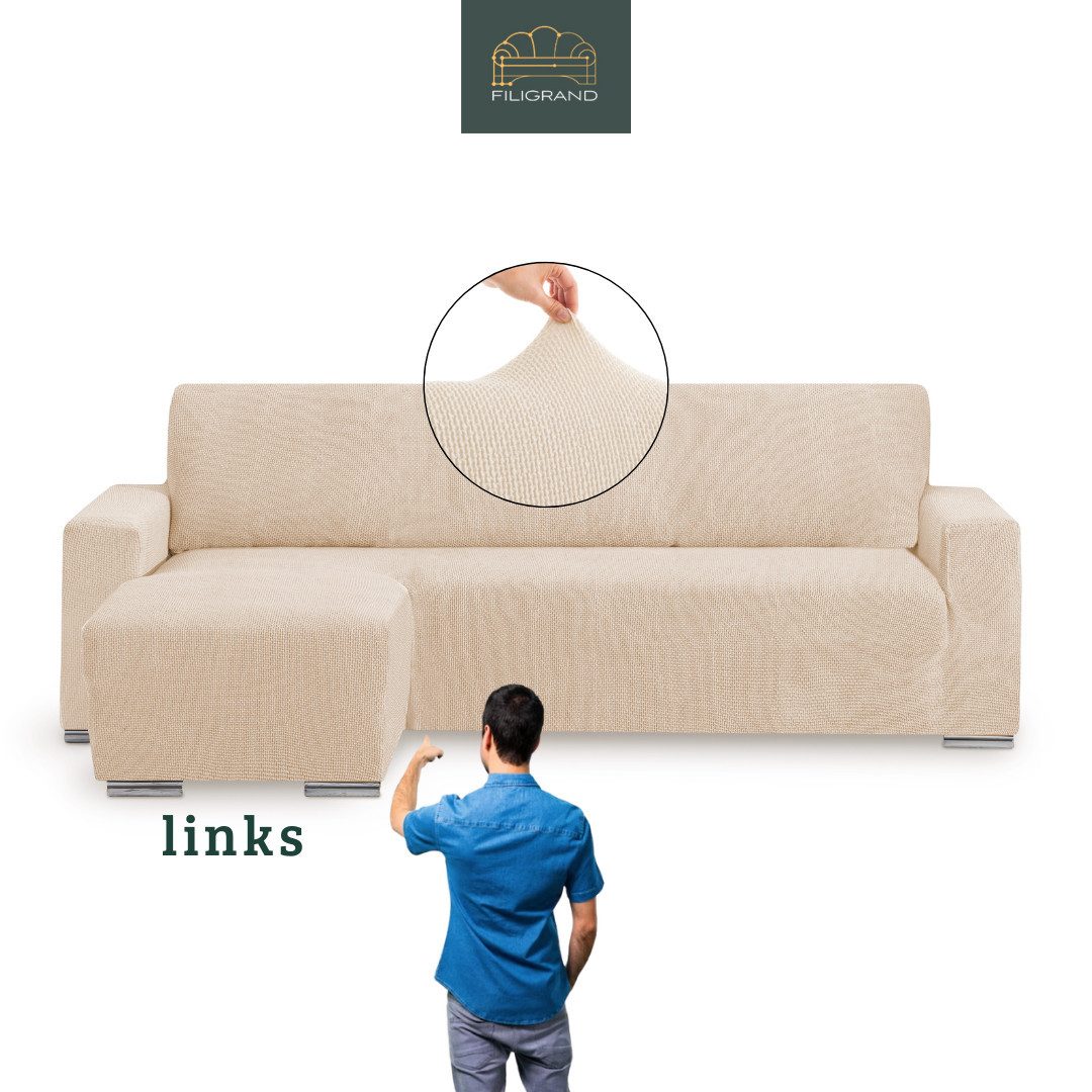 Belmarti Sofahusse 1-teiliger Sofabezug für L-Form mit Ottomane, hergestellt in Spanien, elastisches Material, hochwertiger und langlebiger Baumwollmix