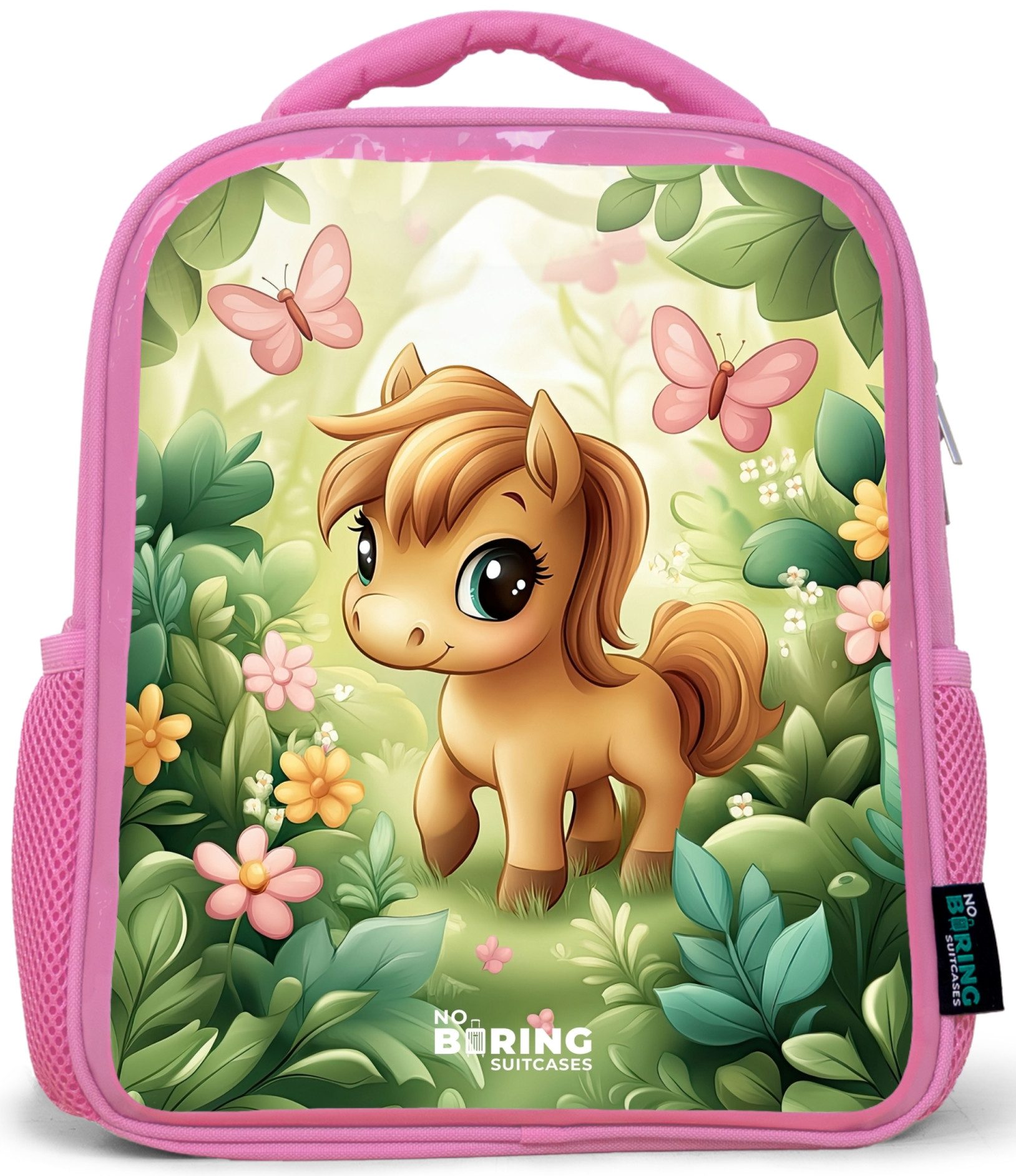Rucksack Rosa - Pferd - Blumen - Schmetterlinge