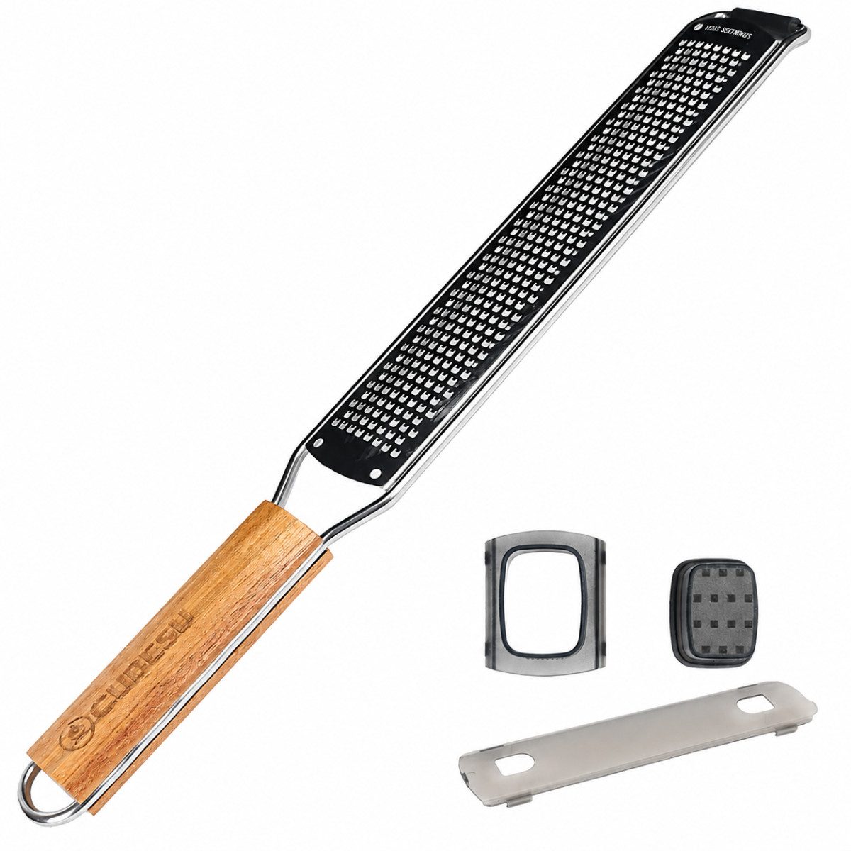 Cubesu Küchenreibe Zester Reibe 35 cm lang Edelstahl mit Holzgriff, Edelstahl