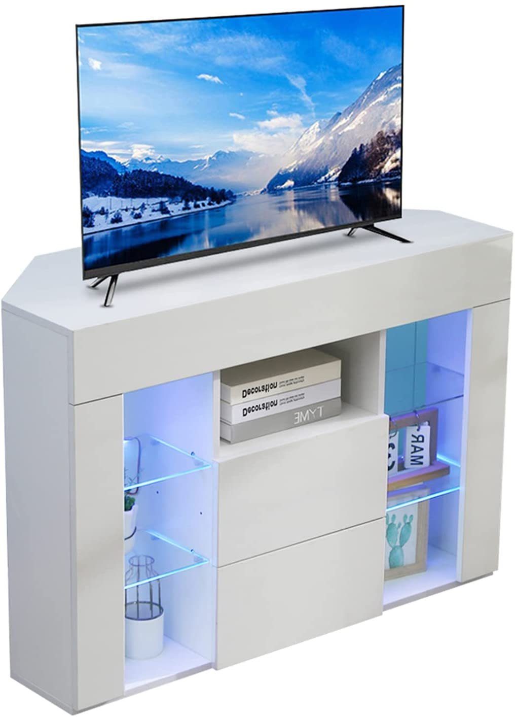 Dripex Lowboard TV Eckschrank Fernsehtisch Hochglanz mit LED 100x40x68 cm, günstig online kaufen