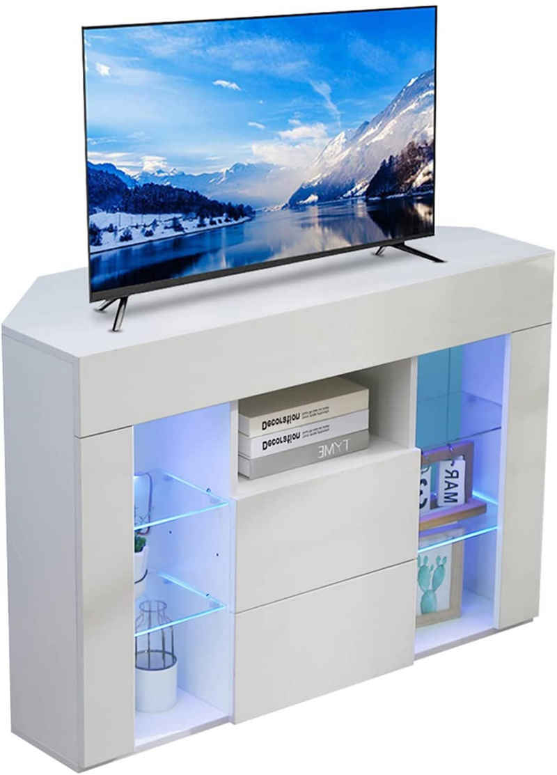 Dripex Lowboard TV Eckschrank Fernsehtisch Hochglanz mit LED 100x40x68 cm