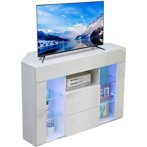 Dripex Lowboard TV Eckschrank Fernsehtisch Hochglanz mit LED 100x40x68 cm
