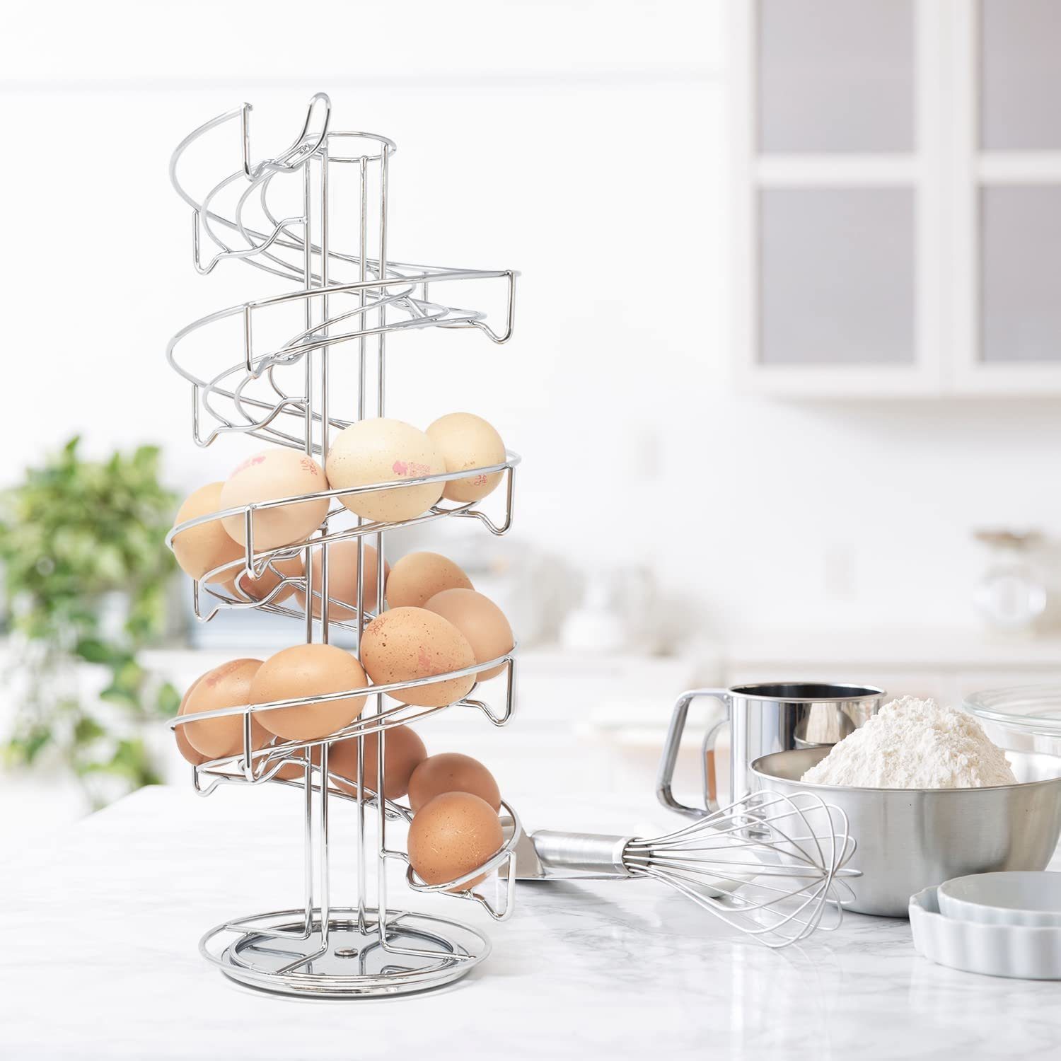 JOEJI’S KITCHEN Eierkorb Eierbehälter in Chrome Eierspirale Chrom Eierbecher Eierhalter Eieraufbewahrung