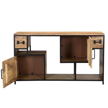 baario Sideboard Sideboard INDUSTRIAL 150cm, offen massiv Mangoholz & Eisen Design Anrichte