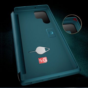 Wigento Handyhülle Für Samsung Galaxy S23 Plus 5G View Mirror Smartcover Grün Schutzhülle Cover Etuis Tasche Hülle Neu Case Wake UP Funktion