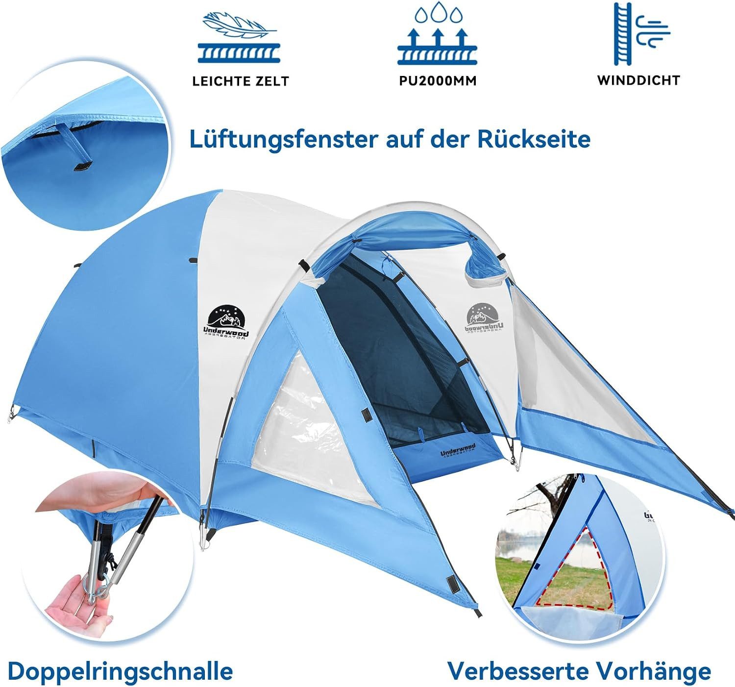 COLEMAN Kuppelzelt, Personen: 2 (mit Transporttasche), Ring-und-Pin-System, 3000 mm Wassersäule