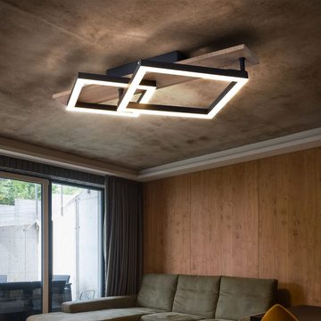 Globo LED Deckenleuchte, LED-Leuchtmittel fest verbaut, Warmweiß, LED Deckenlampe Wohnzimmerleuchte Holzoptik Metall schwarz L 47,5 cm