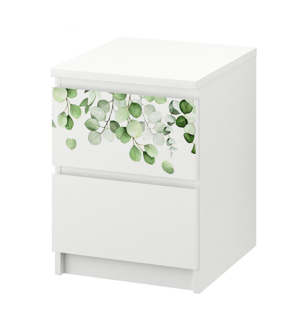 MyMaxxi Möbelfolie Kommodenaufkleber Malm hängende Eukalyptus Blätter Möbelfolie Folie, (Eukaliptus Blätter, 1St.}, Ein Aufkleber je Schublade), Selbstklebend