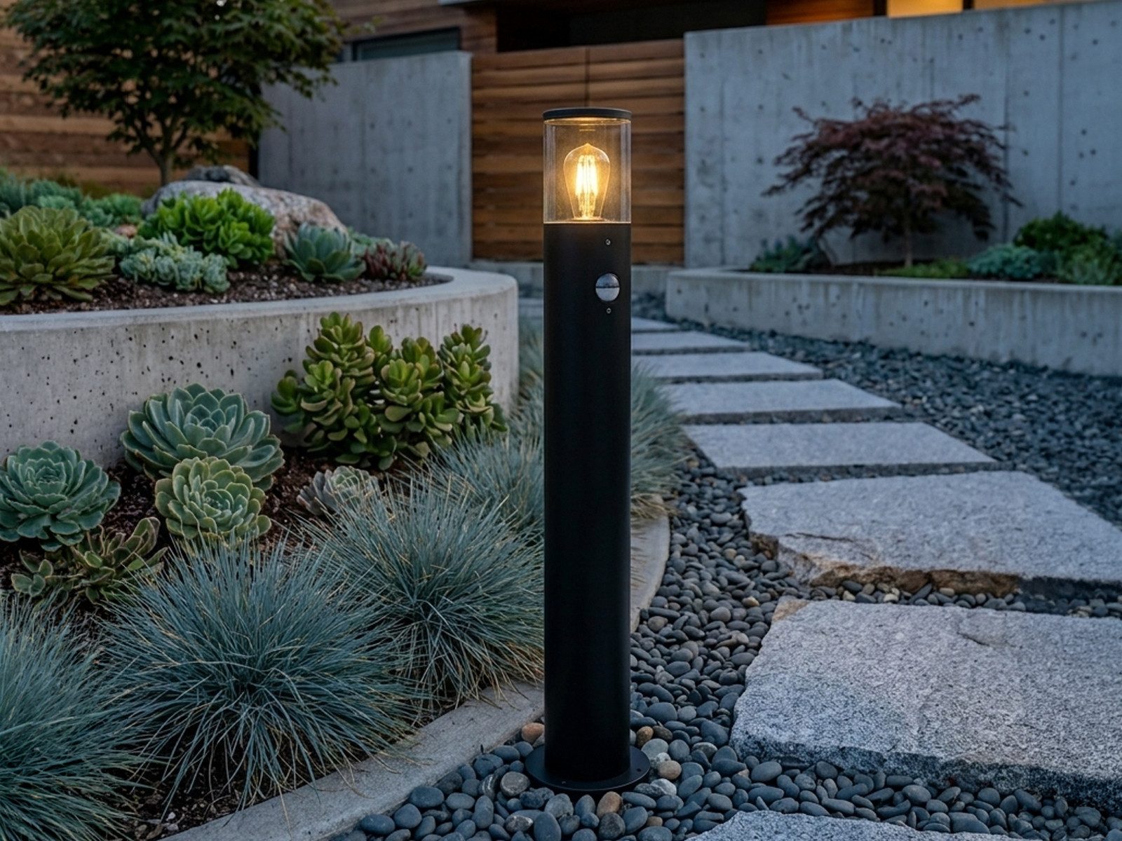TRIO Leuchten LED Pollerleuchte, Bewegungsmelder, LED wechselbar, Warmweiß, Wegbeleuchtung, Ideen Garten-Beleuchtung, Terrassenleuchte, Höhe 80cm