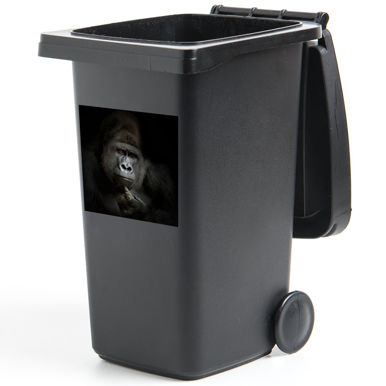 MuchoWow Wandsticker Gorilla - Affe (1 Mülleimer-aufkleber, Tiere St), weiß Schwarz Container, Abfalbehälter - Mülltonne, und Sticker, 
