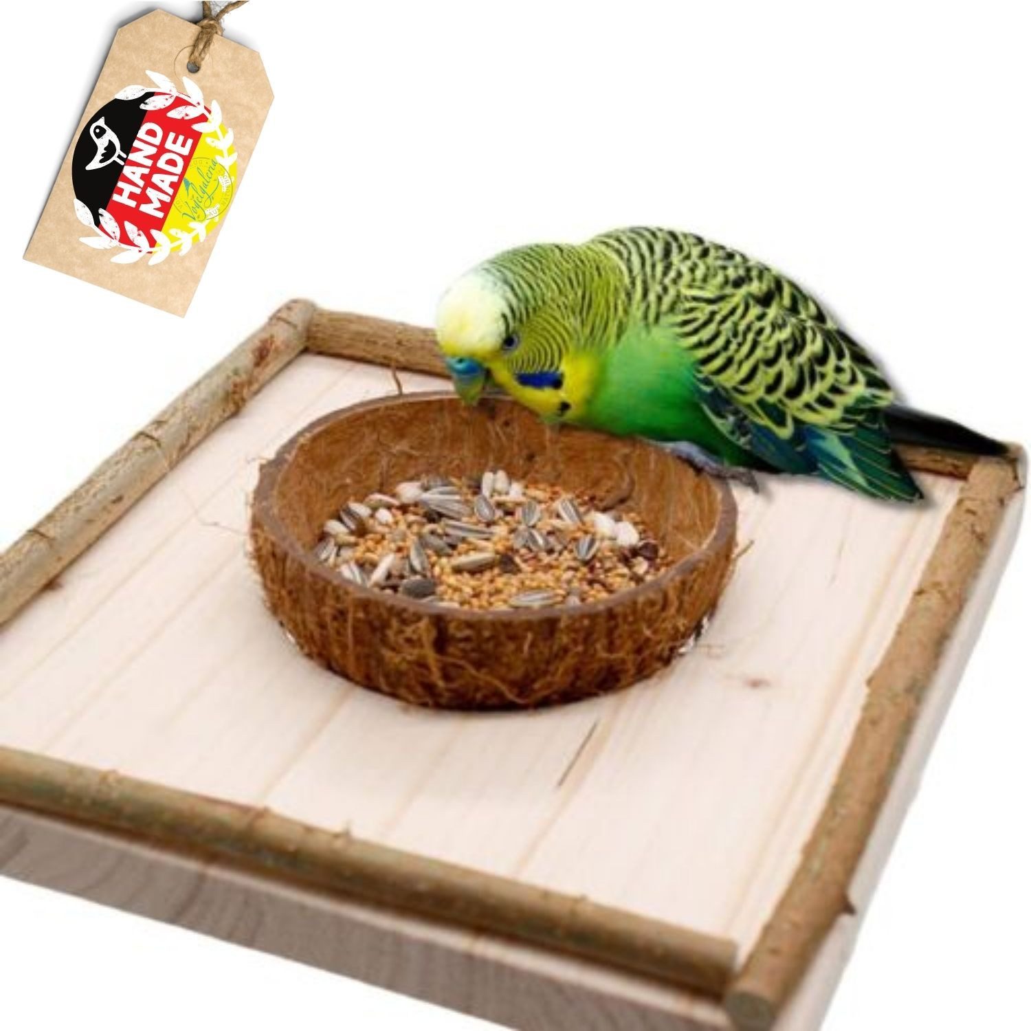 halmland Vogelspielplatz Schlemmerterrasse - Sitzbrett mit Futternapf