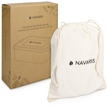 Navaris Lunchbox, Edelstahl, (1-tlg), Edelstahl Brotdose 1400 ml - auslaufsicher und spülmaschinenfest