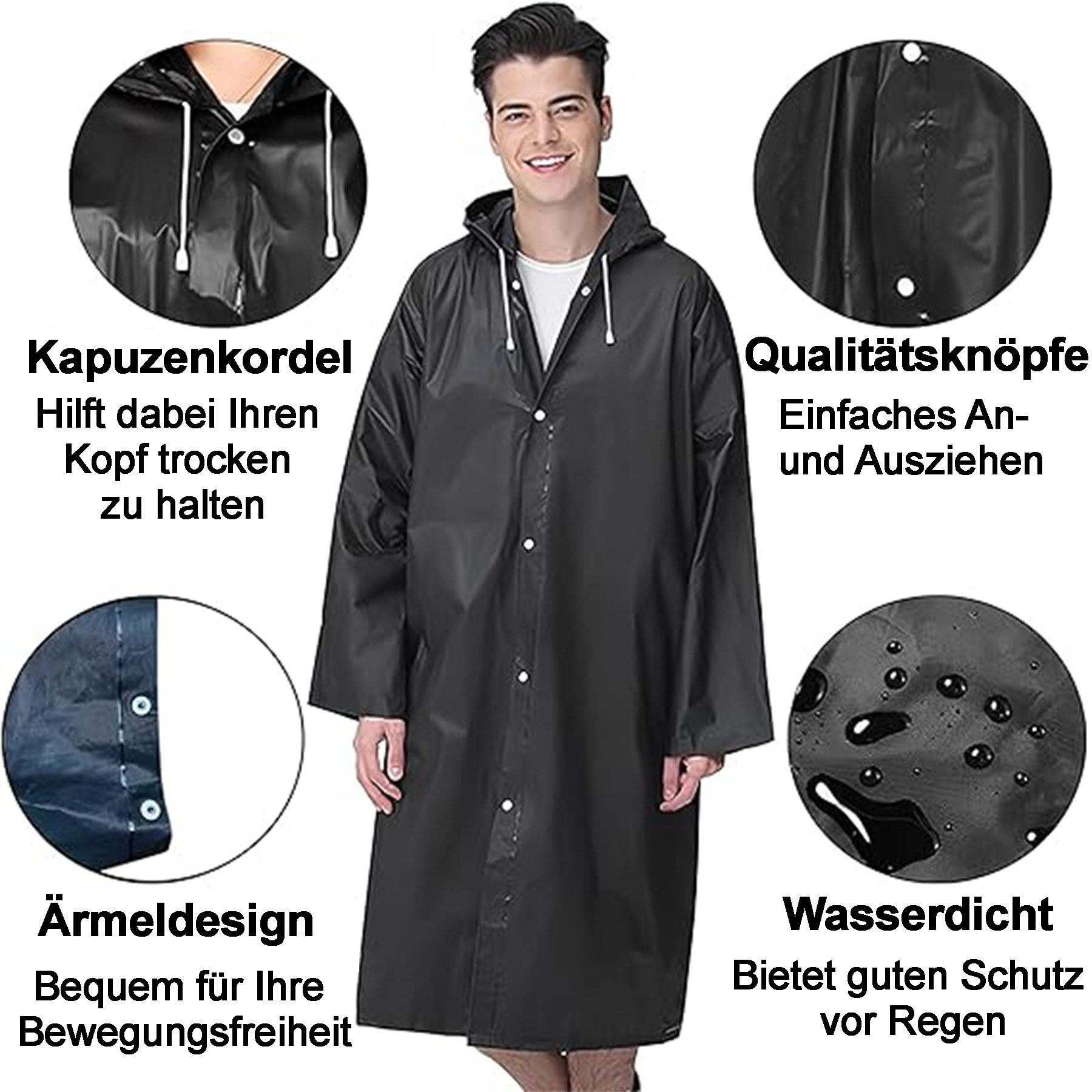 Mutig Regenmantel 2 Stück Wiederverwendbare Regenponchos mit Kapuze (Unisex Regencape für Damen und Herren,wasserdicht und tragbar) geeignet für Camping, Wandern, Konzert, Fahrrad, Festival, Angeln