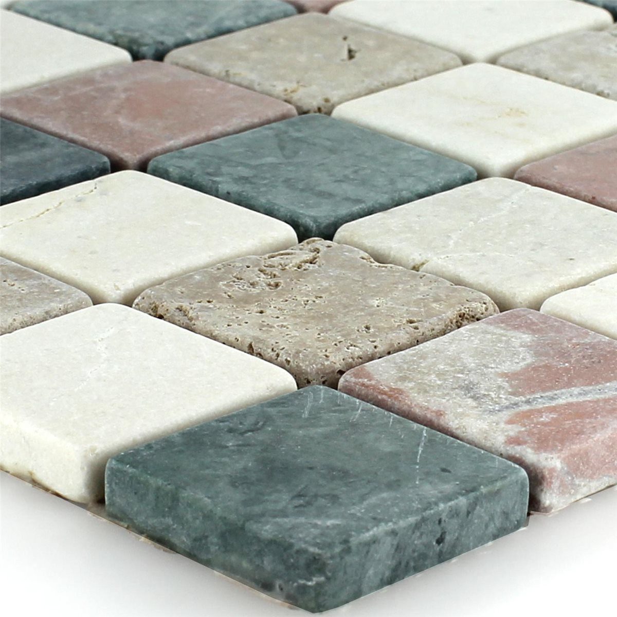 Mosafil Mosaikfliesen Naturstein Marmor Mosaikfliesen Molat Cotto Beige Grün Noce, Naturstein-Marmor 30.500x30.500, weiß-rot-beige-grün, Verlegefertig auf ein Netz geklebt - Frostsicher - Wasserfest -