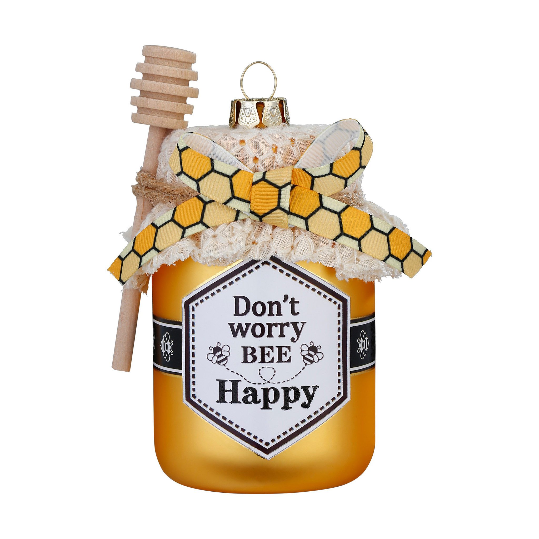 MAGIC by Inge Christbaumschmuck, Christbaumschmuck Glas 11cm Honigglas mit Löffel & Schleife Figur Gelb