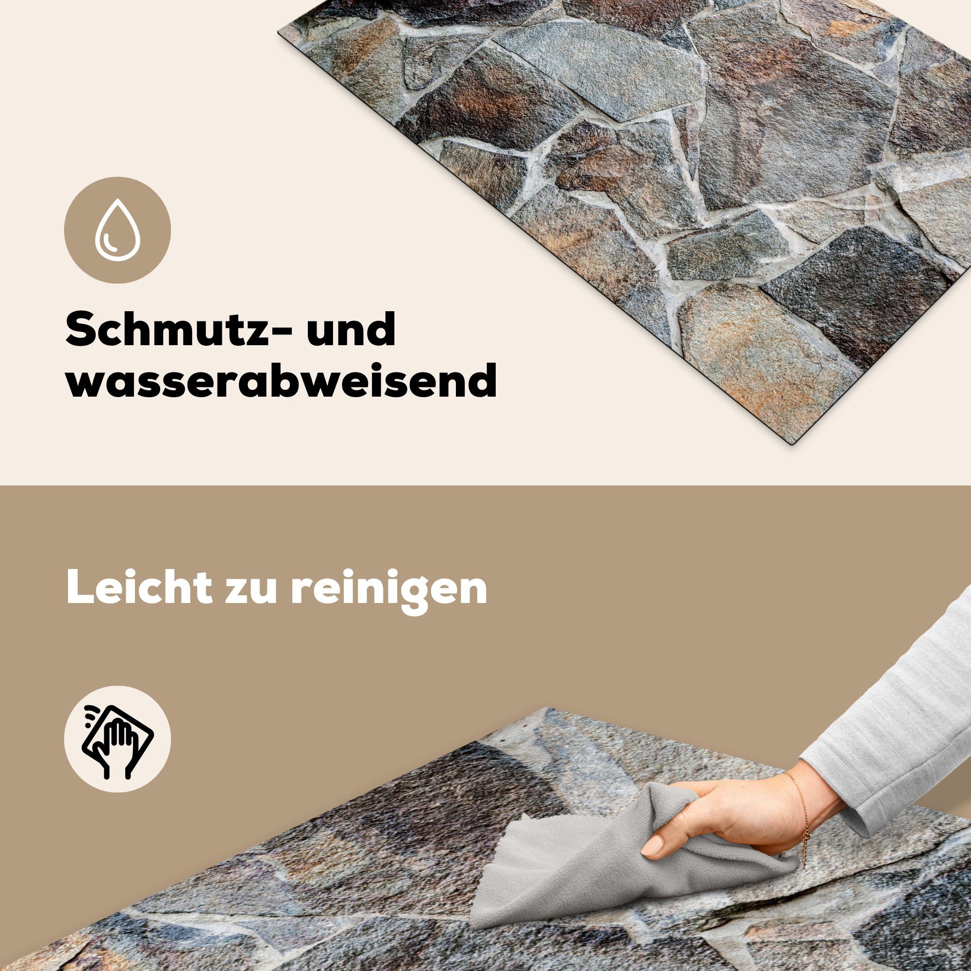 Felsbrocken - tlg), für Ceranfeldabdeckung, Vinyl, Stein küche cm, Natur, Herdblende-/Abdeckplatte - MuchoWow (1 Arbeitsplatte 83x51