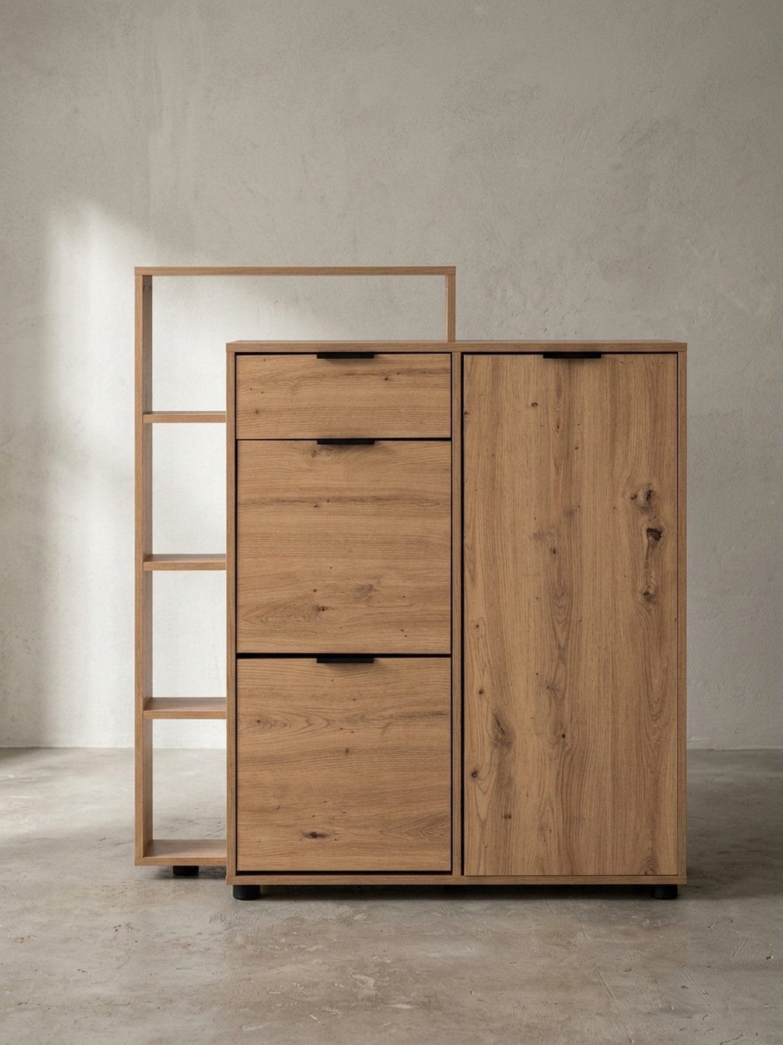 KADIMA DESIGN Schuhschrank Schuhschrank Eiche-Dekor 98x110x30 cm Schuhkipper Geschlossen, (Schuhaufbewahrung Flurkommode für Schuhe Hoch) Schuhkommode mit Schublade Modern, Flurschrank mit Regal und Ablage