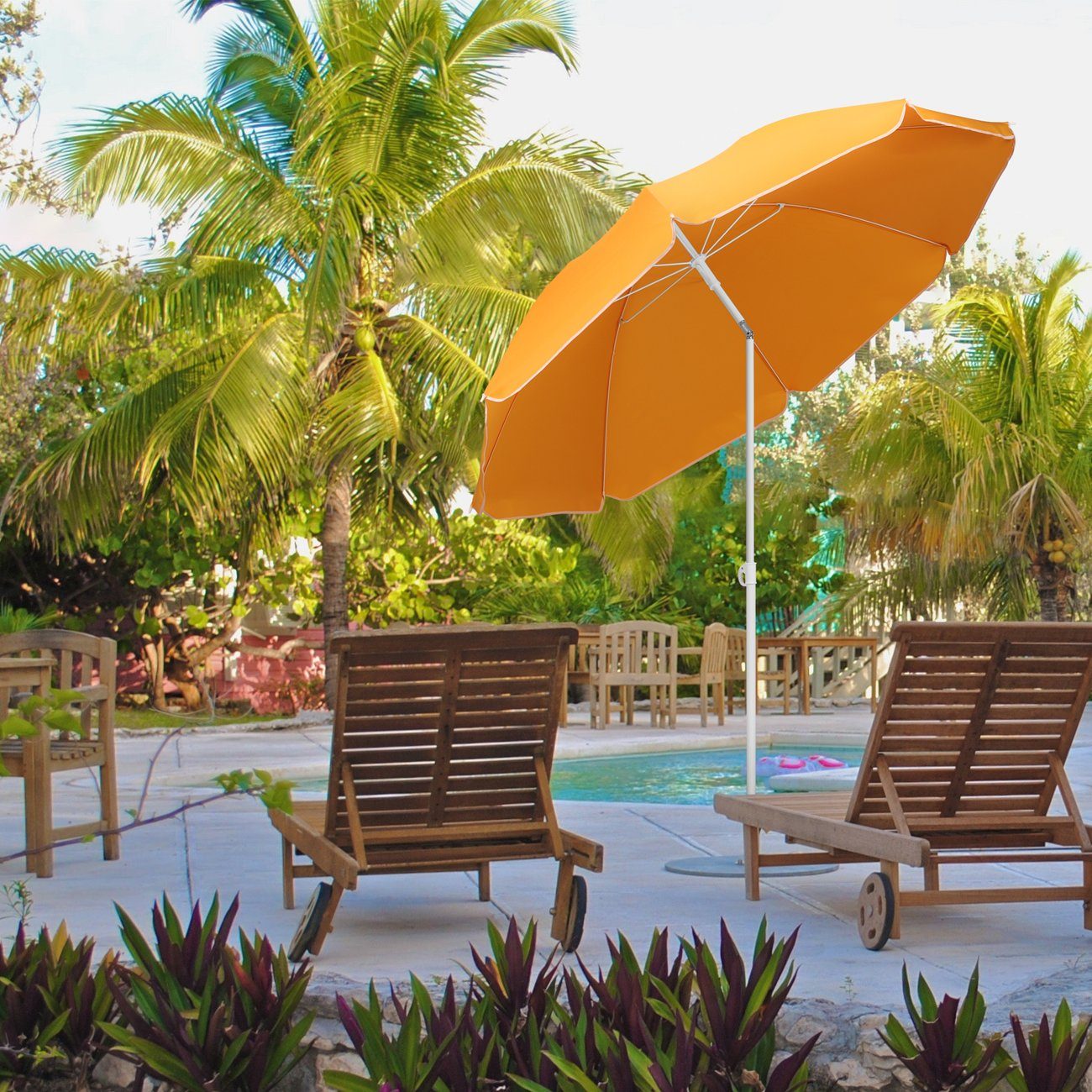 160 cm Sonnenschirm Stabil Strandschirm mit Bodenhülse & Schutzhülle für  Balkon Garten & Terrasse Neigungswinkel und