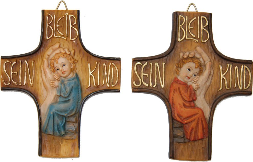 dekoprojekt Dekofigur Heiligenfigur Kreuz "Bleib sein Kind" 2-teilig 13 cm