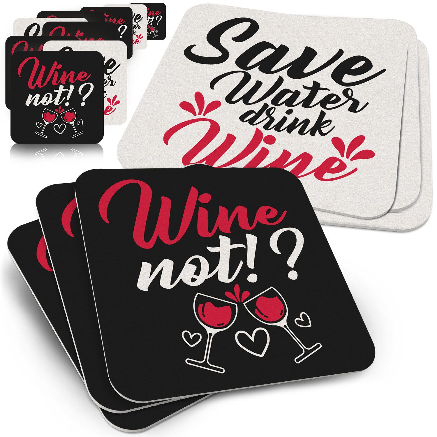 Bierdeckel "Wine Not" & "Save Water Drink Wine" - Bierdeckel Wein - 50er Set