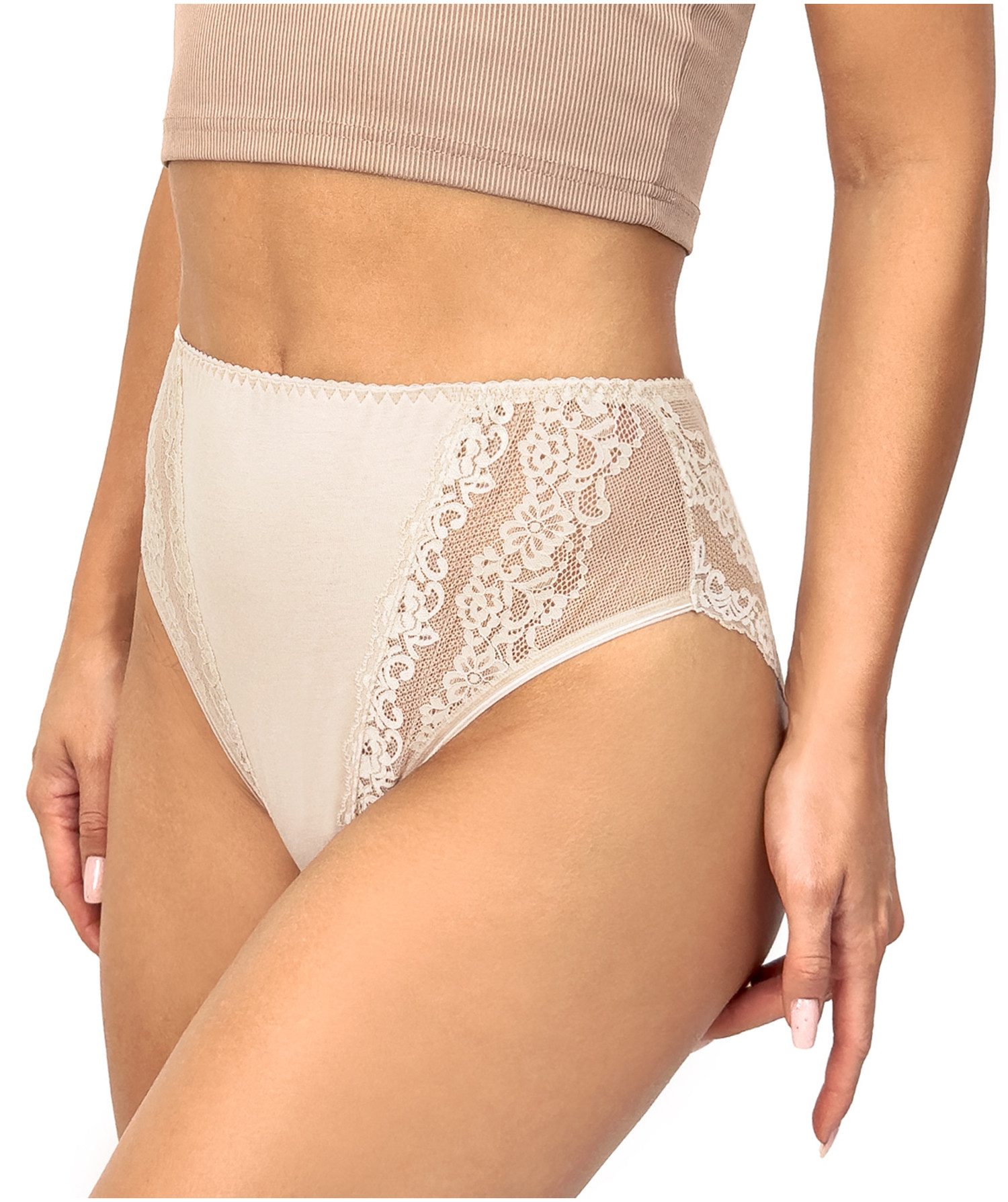 Donna Taillenslip 228 (2-St) Damen 2er Pack Taillen Slips Unterhosen florale Spitze Viskose