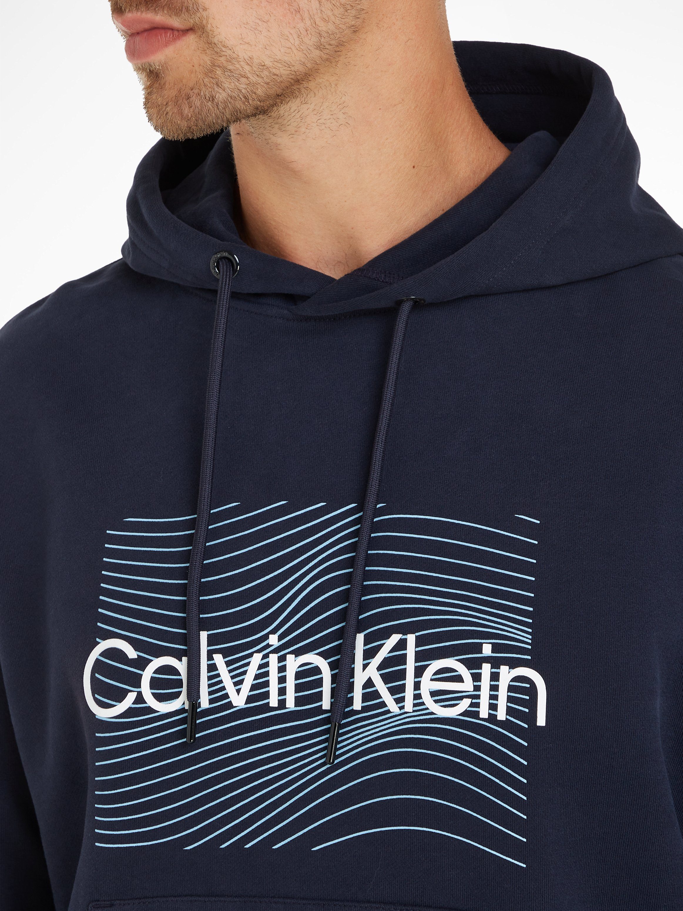 LOGO Kapuzensweatshirt HOODIE HERO Klein mit LINES Markenlabel Night Calvin WAVE Sky