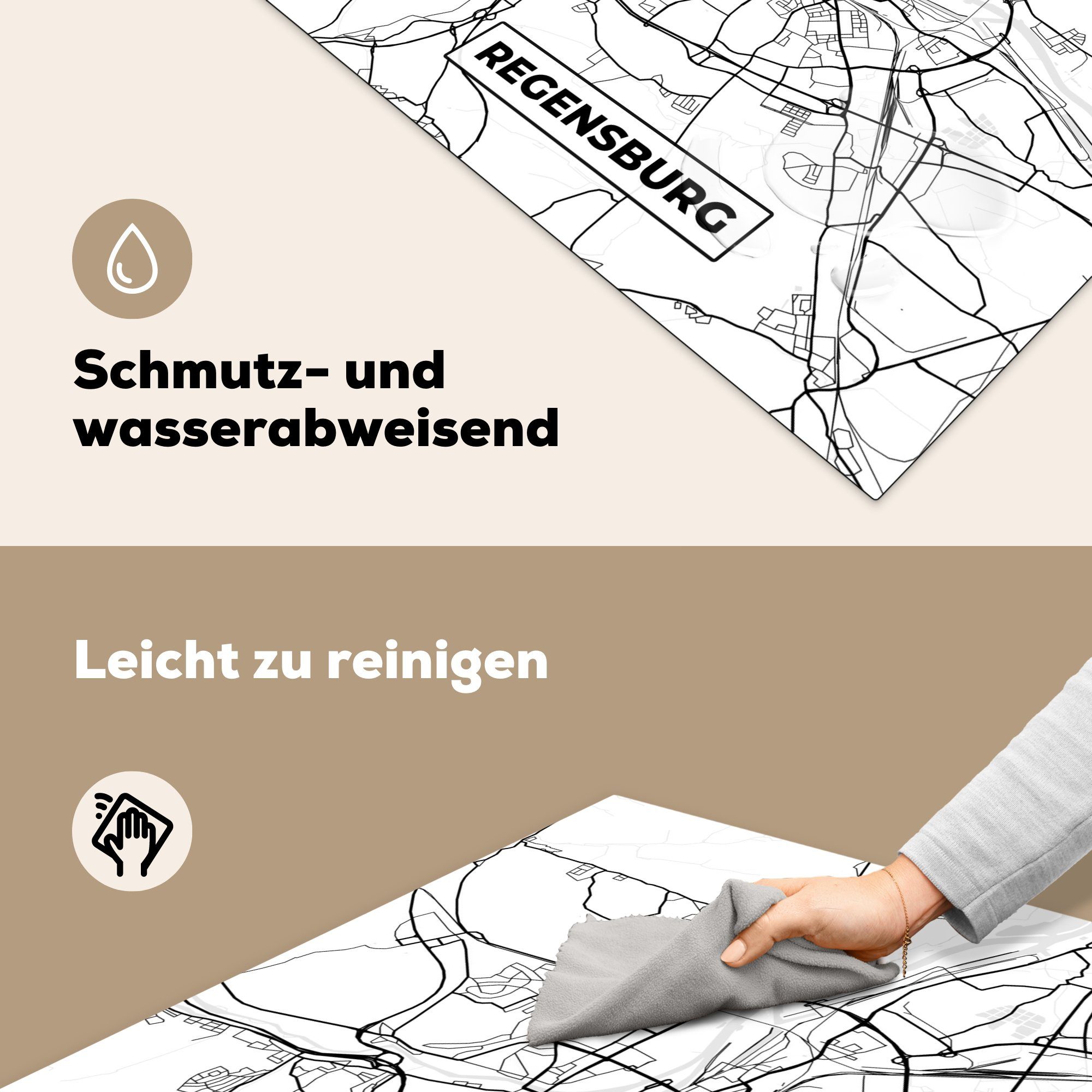 MuchoWow Herdblende-/Abdeckplatte Karte Stadtplan, Vinyl, Regenburg Ceranfeldabdeckung, cm, - für tlg), (1 78x78 Arbeitsplatte küche 