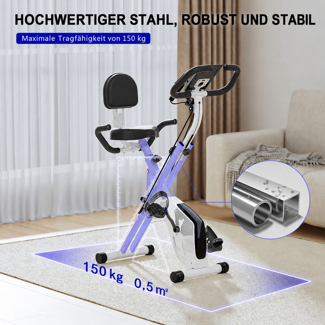 Hamlody Heimtrainer Fahrrad Klappbar, Indoor Bike mit LCD-Display Magnetwiderstand (LCD-Monitor und Ganzkorpertraining, Fahrrad klappbar fur Zuhause, bis 150 kg – Bild 5 von 5