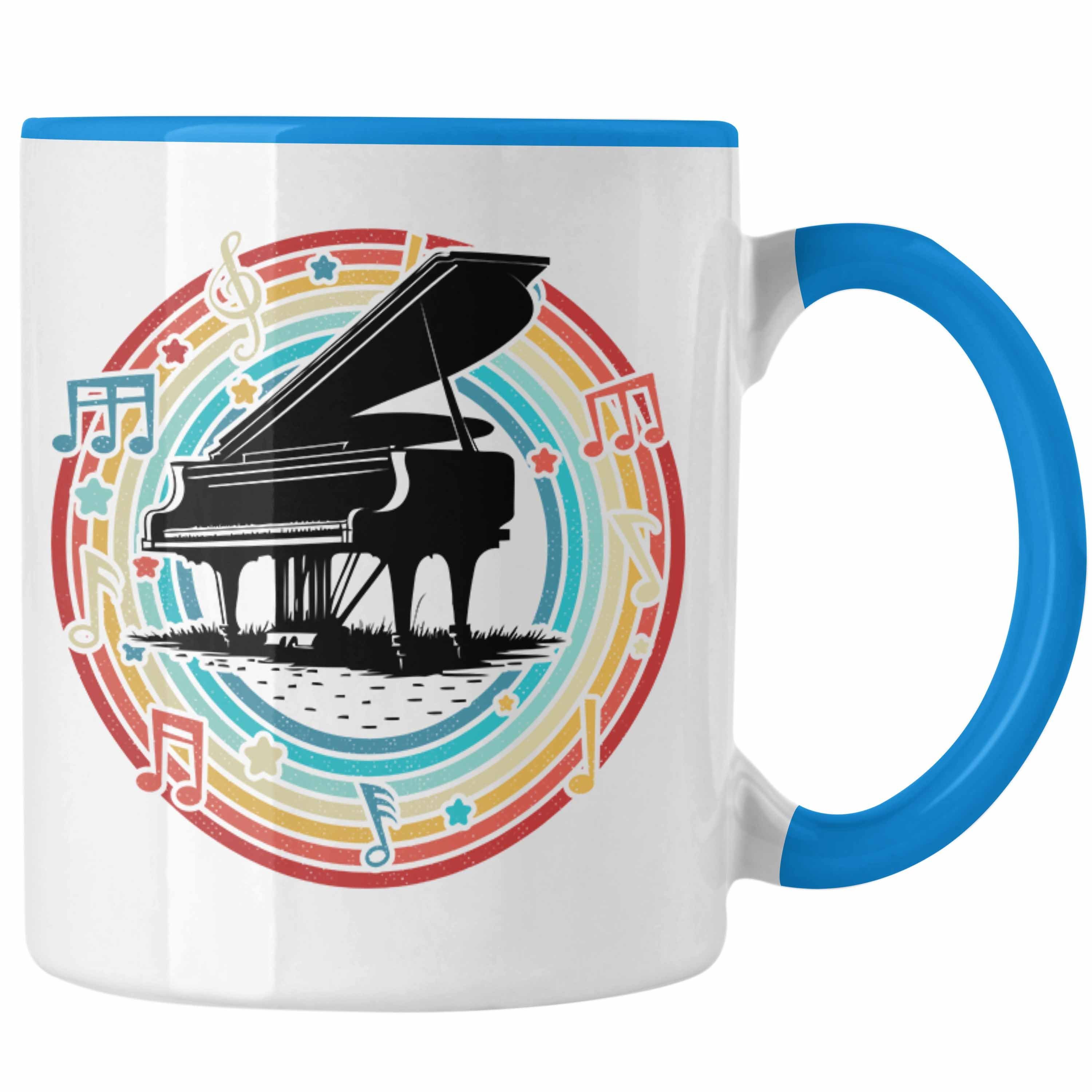 Tasse Klavier Piano-Spieler Flügel Geschenk Geschenkidee Tasse Blau Kaffee-Becher Trendation