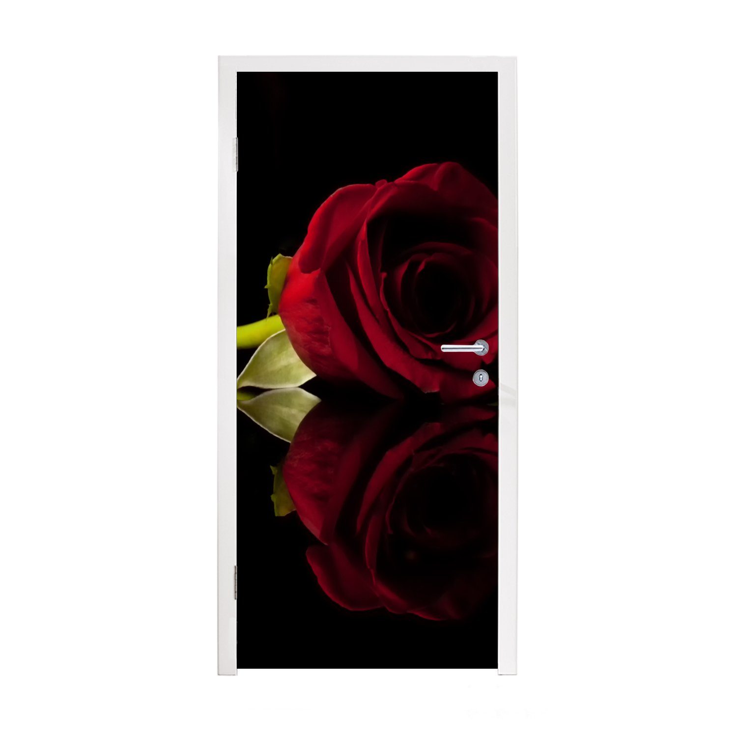 MuchoWow 75x205 Rot, - für bedruckt, cm Türaufkleber, Fototapete (1 St), - Matt, Tür, Schwarz Türtapete Rosen
