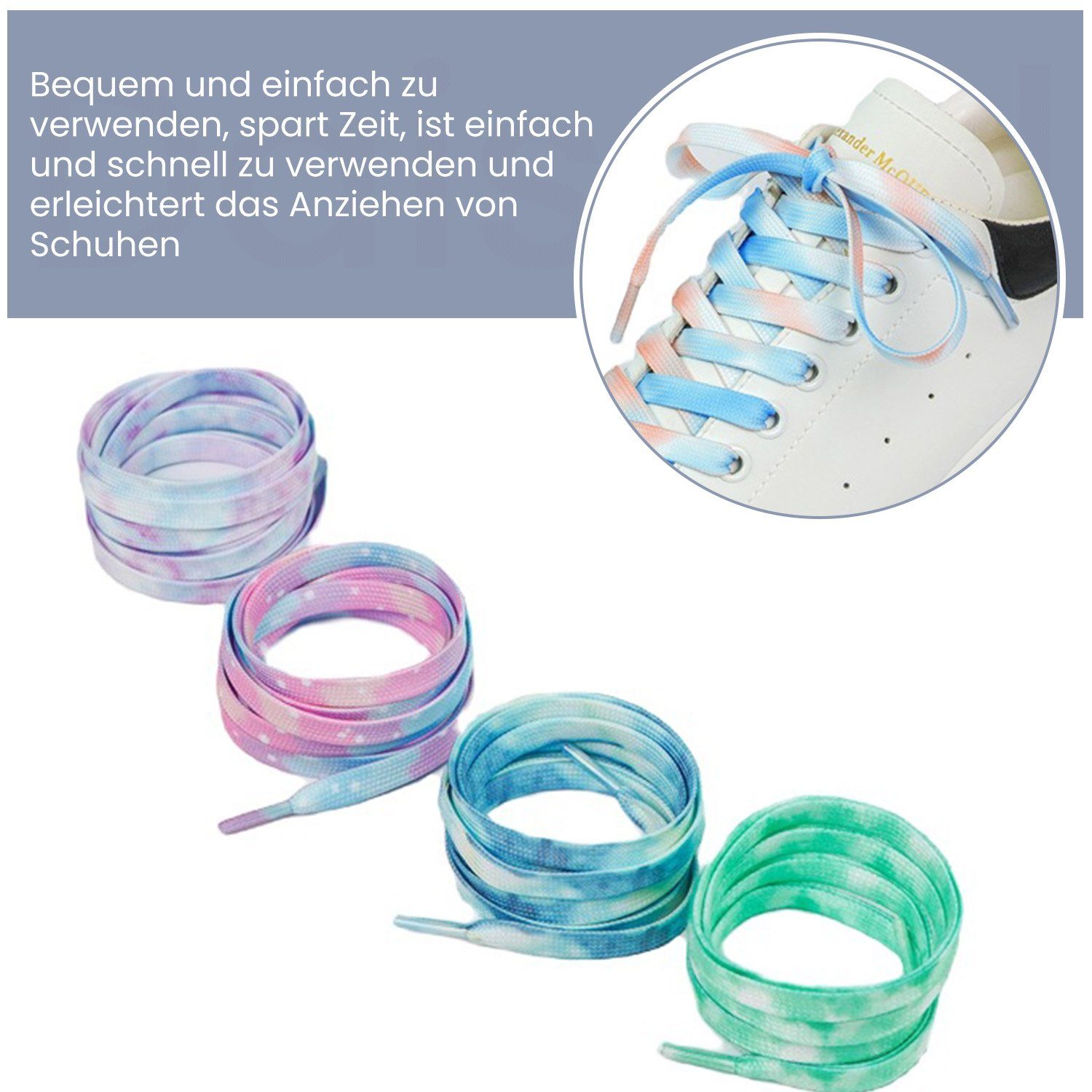 Daisred Schnürsenkel Blau Bunte 1 Flache 8 mm Ersatz Paar Turnschuhe Schuhbänder für