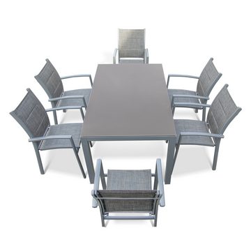 Ragnarök Möbel-Design Esstisch Esstisch Set Caja (Set, 1 Tisch mit 6 Stühlen), ESG Sicherheitsglas